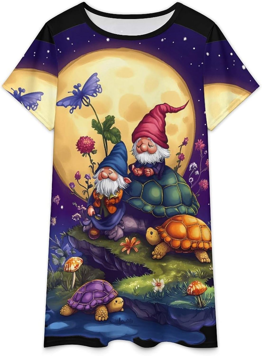 Gnomes Moon Womens Nightgown Short Sleeve Sleepshirts Loungewear