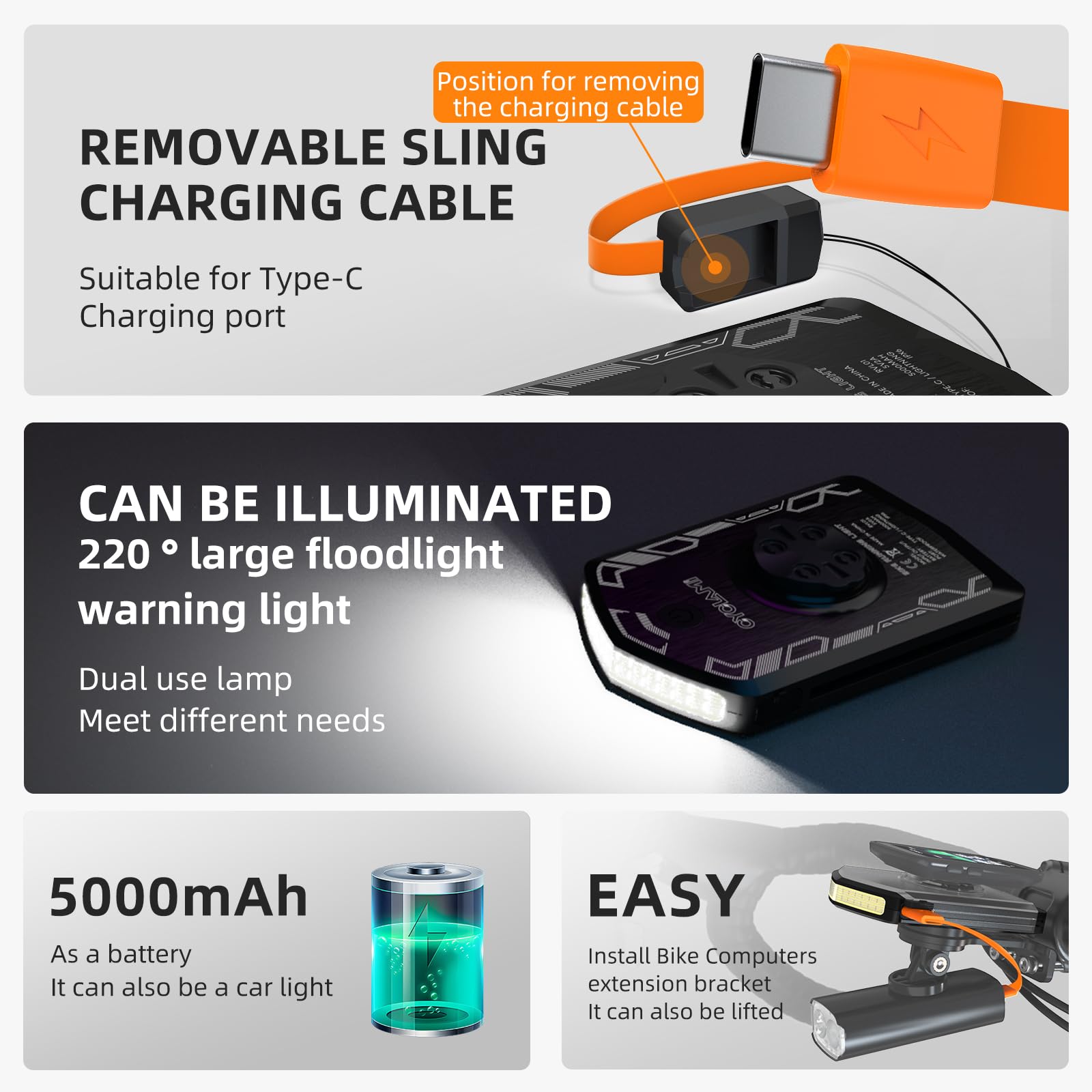 Lampe Vélo Lumiere Eclairage Velo Avant 120 Lumens 5 Modes Autonomie 40h 5000mAh USB-C Phare Lampe Velo LED Puissantes Lumière de Vélo