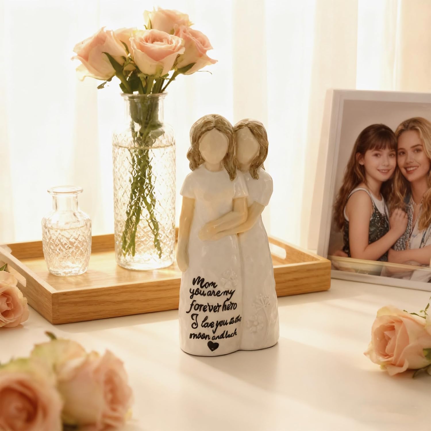 Mom Birthday Gifts from Daughter, Heartfelt Birthday Gifts for Mom, Unique Mom Gifts for Christmas, Mother's Day, Women's Day, Mother Daughter Hugging Hand-Painted Glossy-Finish Figurine - Image 2