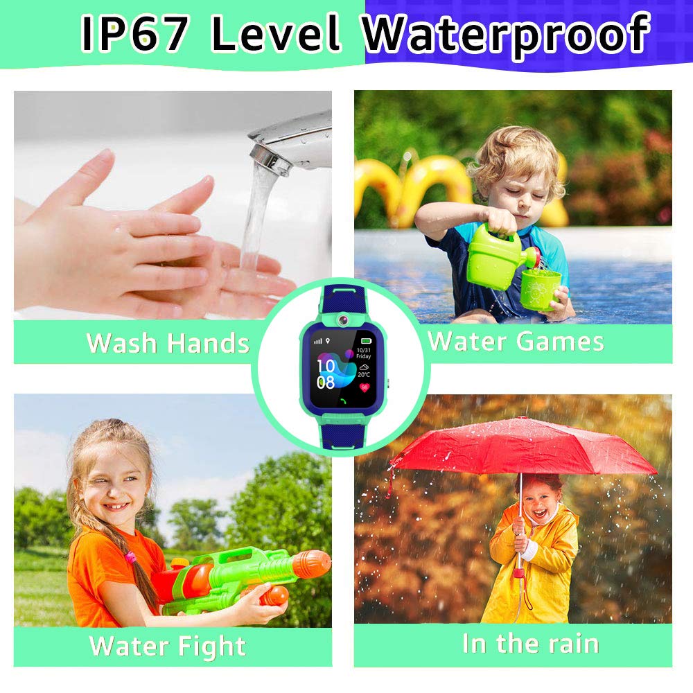 PTHTECHUS Reloj Inteligente para Niños Impermeable - Niños Reloj Inteligente GPS Tracker Posicionamiento Teléfono, Llamada de Emergencia SOS Valla electrónica Cámara Despertador PodometreChat Vocal