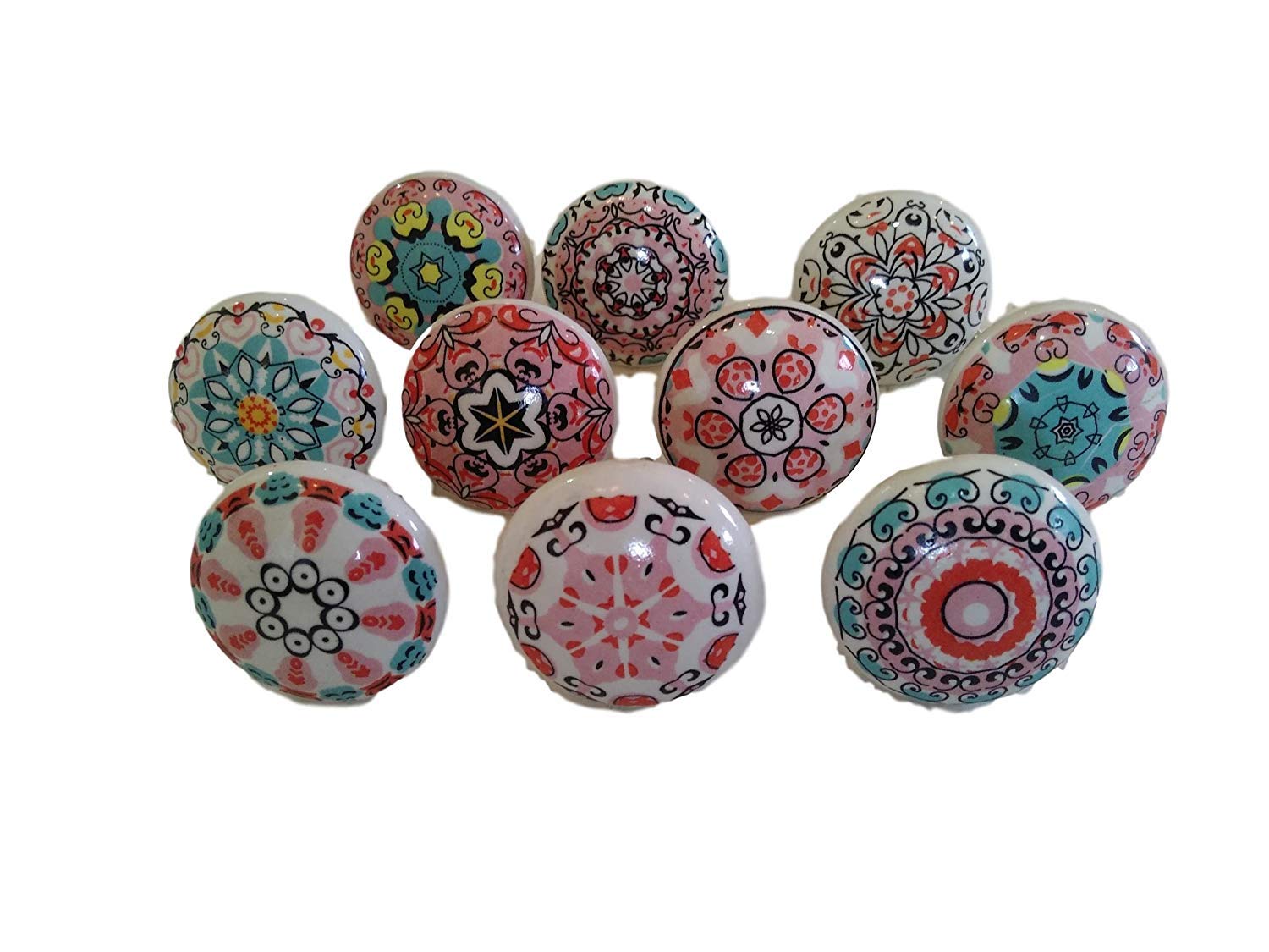 JGARTSPink 10 x Mix Vintage Look Flower Ceramic Knobs Door Handle Cabinet Drawer Cupboard Pull Mandala Xfer New (10)