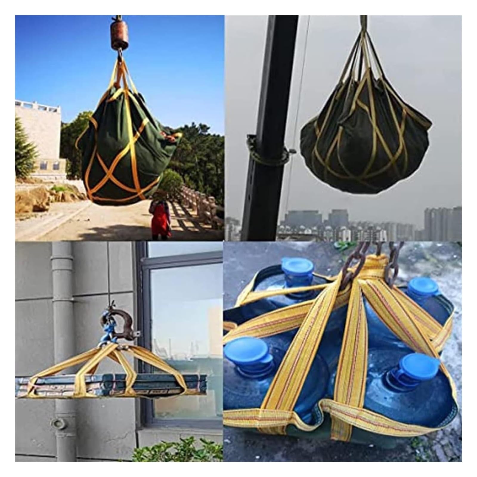 Generico Rete di Sollevamento per carichi Pesanti con Cinghie - 150x150 cm, Sacco da Una tonnellata per carrelli elevatori e Benne di Cemento per Un Trasporto Sicuro di carichi Pesanti - Ideale per l