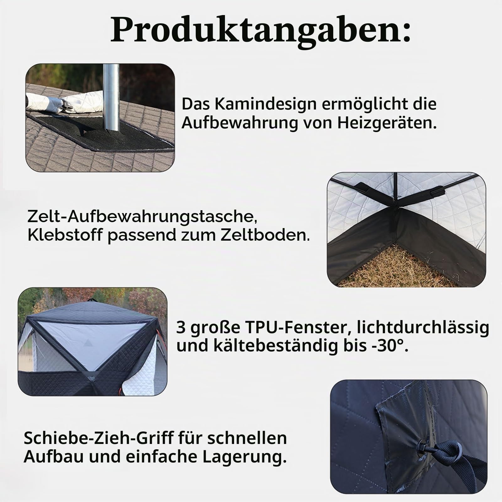 Outdoor Saunazelt,Isoliertes Allwetter Angelzelt für 4 Personen mit Schornstein,stabil und Panorama, Einfach Aufzubauen,ideal für Camping und Schneefischen