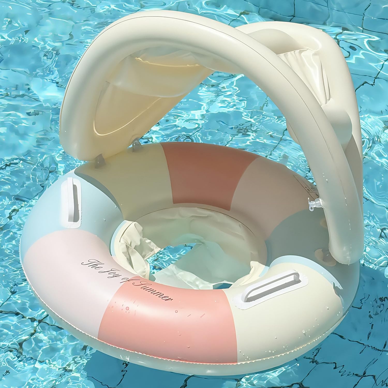 Baby Pool Float with Canopy, Baby Swimming Float with Seat & Handle, Inflatable Swimming Ring, Pool Toys for Toddlers Age 1-3, Portable Design for Outdoor and Indoor Use, Color