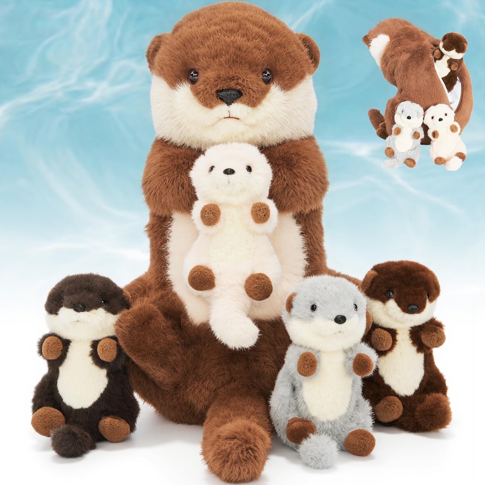 OUOZZZ - Lontra di peluche e orsetto lontra madre e bambino - 38 cm, realistico animale marino in peluche, ultra morbido e accogliente, creatura marina perfetta come regalo di compleanno o per neonato