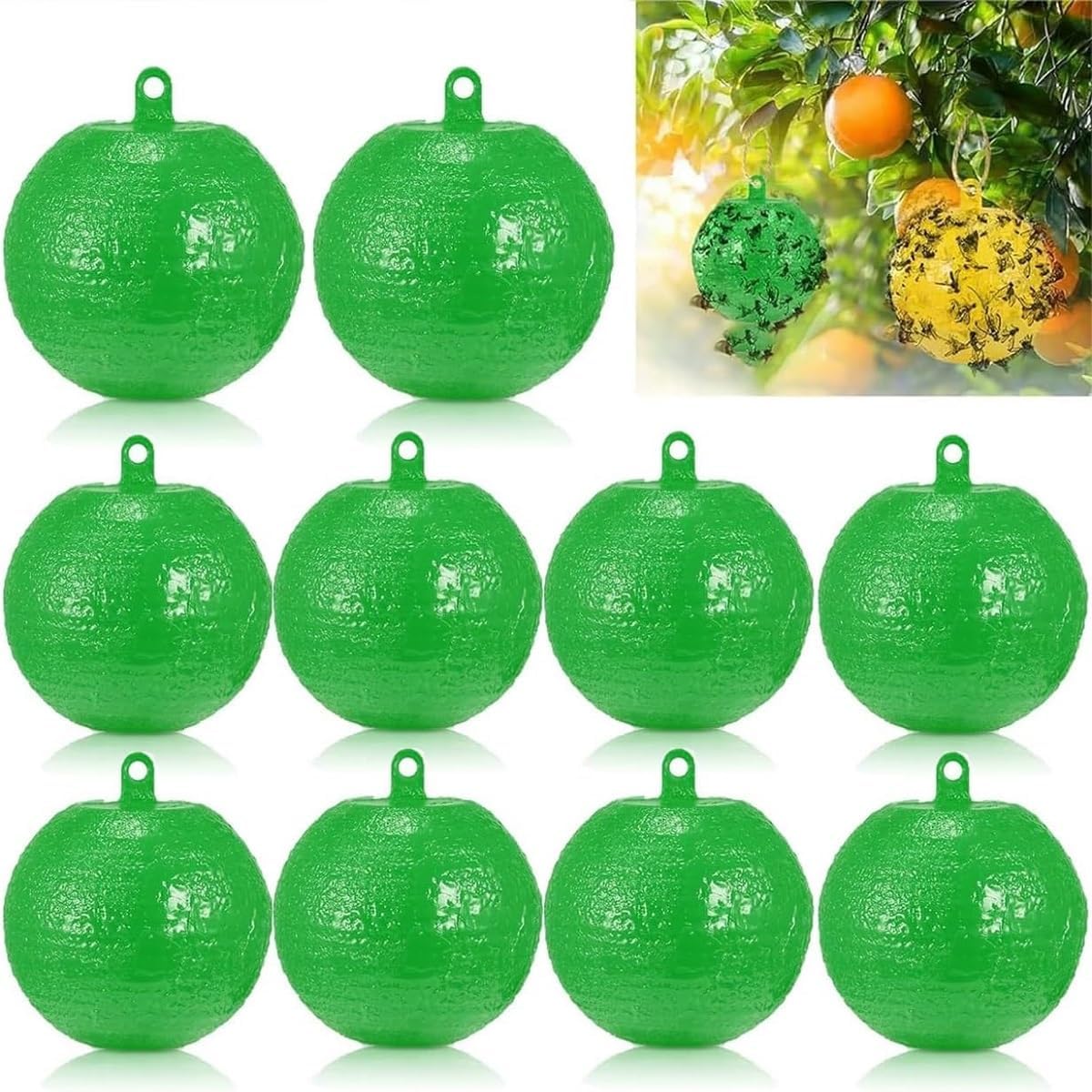 10 Pack Hanging Fly Traps, Ball Multifunction Insect Bees Fly Sticky Trap Outdoor Pest Catcher, for Flower Pots, Balconies, Courtyards, Orchards (Green)