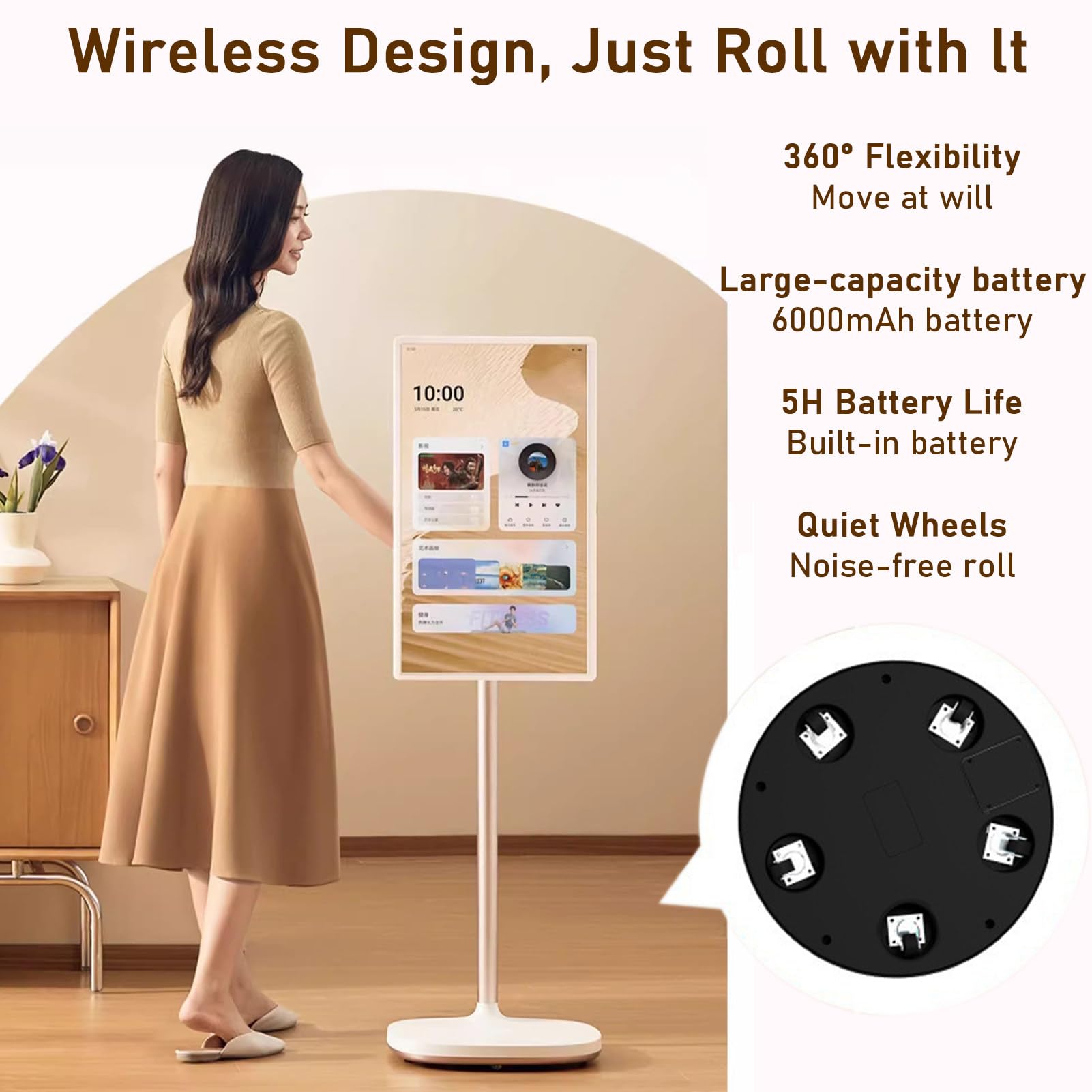 Televisor Inteligente Portátil de 21.5 Pulgadas con Pantalla Táctil, Si-stema Operativo Android, 4 GB de Ram y 64 GB de Almacenamiento. Batería de 6000 Mah Black-4+64G