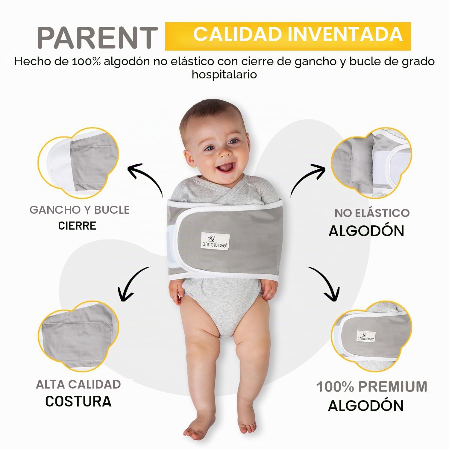Anna & Eve Swaddle Strap Arms Only Baby Swaddle, gris, grande