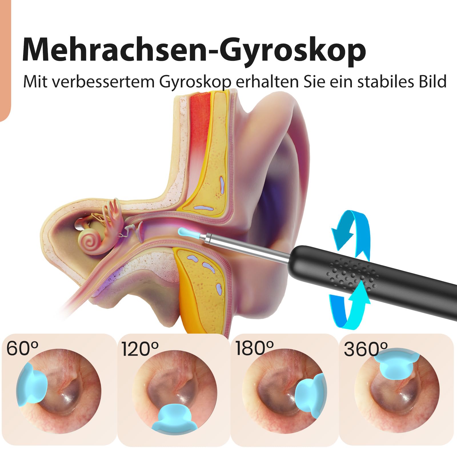 Otoscope Oreille, 1080P HD Kit Camera Oreille, Camera Iscope IP67 Étanche Nettoyant Oreille Avec 6 Lumières LED, Outil de Nettoyage d'oreille de 3,5 mm, Adapté aux Smartphones Tablettes IOS Android