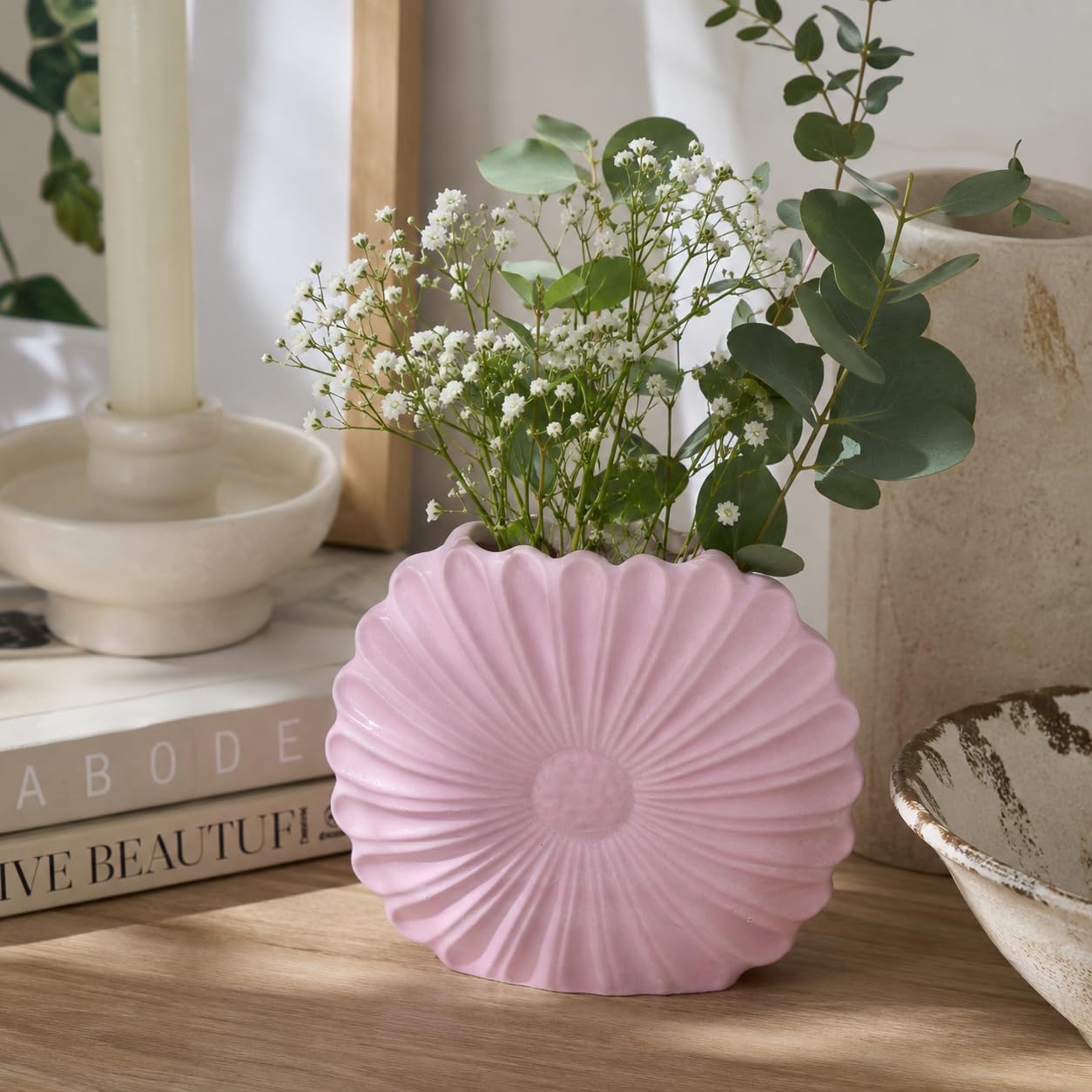 Hand-Painted Stone Finish Concrete Flower Vase | Waterproof Decorative Vase for Live & Dried Flowers, Pampas Grass & Fresh Bouquets | Table Vase for Home Décor & Gifts-image-5