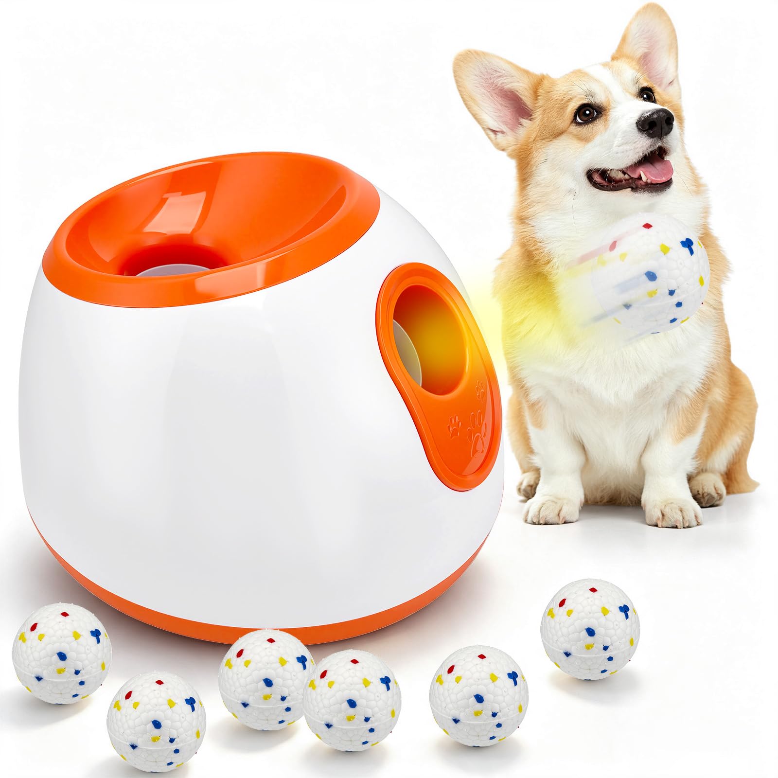 Jouet automatique pour chien avec 3 distances (3-9 m), lanceur de balle interactif pour petits chiens, lanceur de balle électrique pour intérieur et extérieur, 6 balles de maintien incluses, 110-240 V