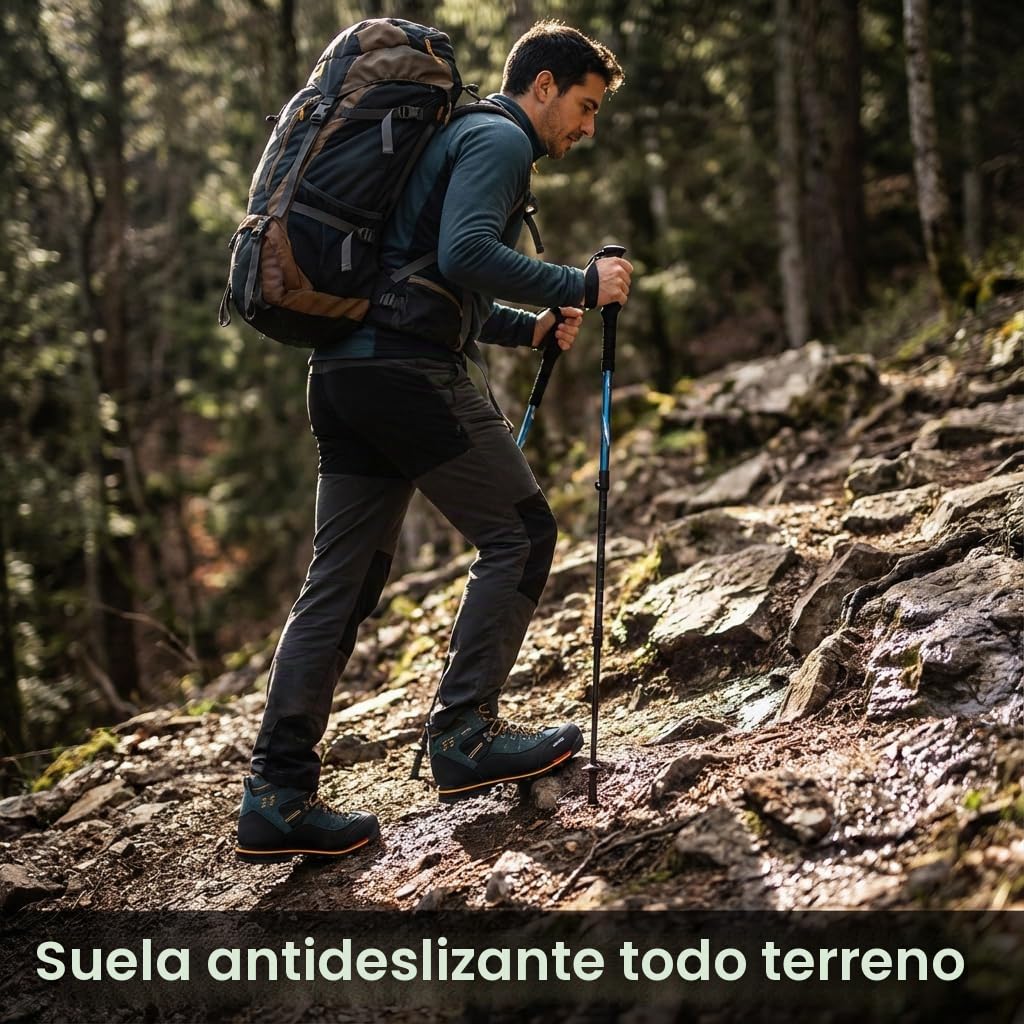 SANANG Botas De Montana De Cuero para Hombre con Suela Antideslizante, Calzado para Escalada, Azul, Amarillo, Naranja, Tallas 40-46