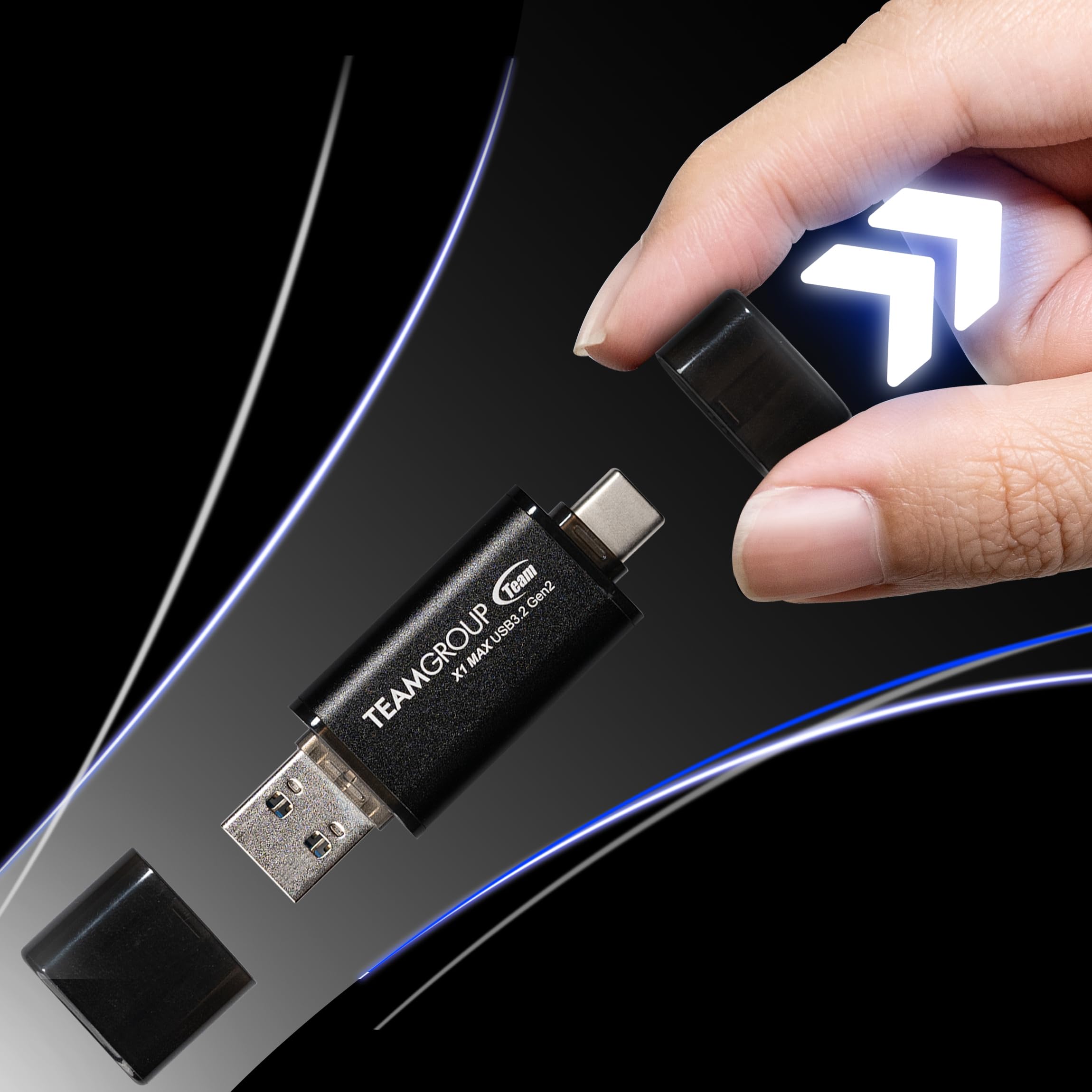 TEAMGROUP X1 MAX - Memoria USB 3.2 de 256 GB, 1000 MB/s, Gen 2 tipo A y tipo C (3.1/3.0) OTG de doble interfaz USB, memoria flash de almacenamiento de datos, compatible con Smartphone/Tablet/Laptop/PC