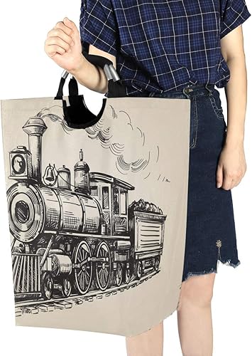 Miniatura 7 de AUUXVA Laundry Basket Vintage Steam Locomotive Train Laundry Hamper with Handles Large Storage Clothes Toys Collapsible Laundry Bag for Bathroom