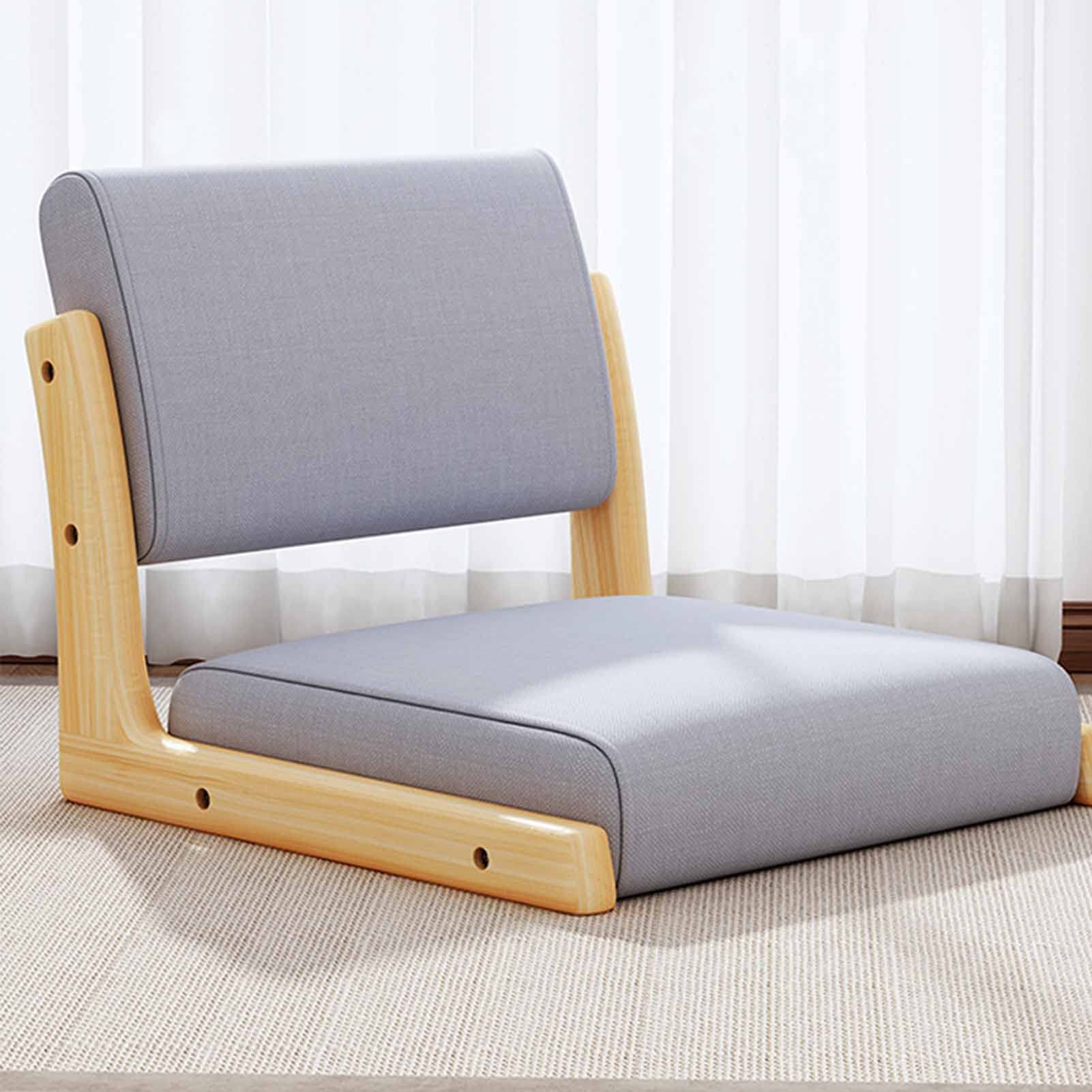 Chaise portable sans pieds – Chaise de méditation pliable en coton et lin avec assise rembourrée – Bois d'hévéa – Chaise de salon idéale