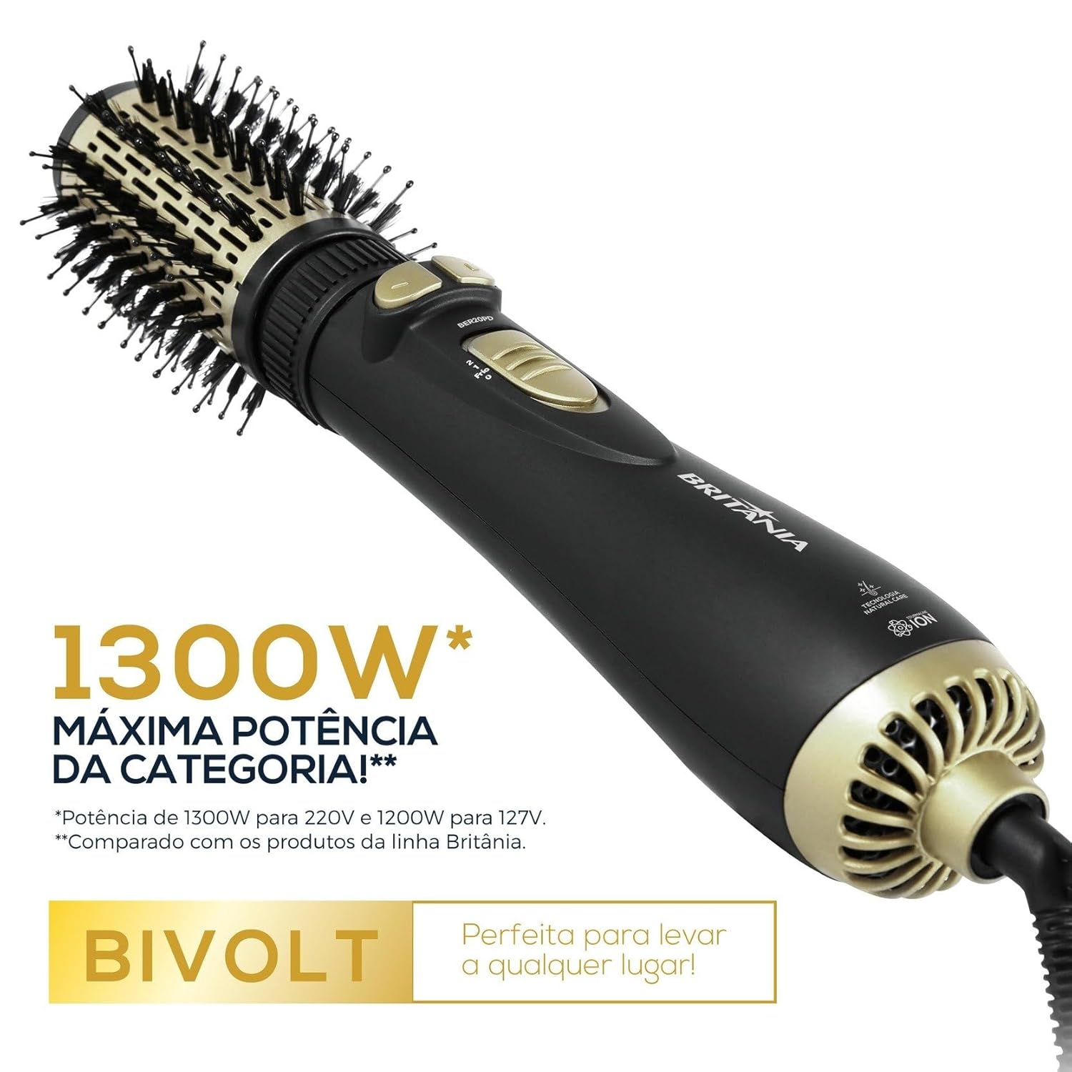 Escova Rotativa Britânia BER20PD 3 Temperaturas 1300W Bivolt em promoção! Veja a oferta e mais achadinhos de Cabelos 4 Hoje é o melhor dia para comprar Escova Rotativa Britânia BER20PD 3 Temperaturas 1300W Bivolt com aquele preço maroto! Promoção! Aproveite a oferta! 4