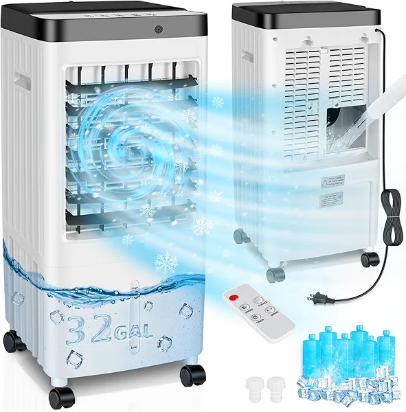 Swamp Cooler, Evaporative Air Cooler with Enlarge Water Tank,Swamp Cooler Air Conditioner with Timer,3 Speeds,80° Oscillation,20H Air Cooler for Room Office Kitchen Bedroom Garage(Include 6 Ice Packs)