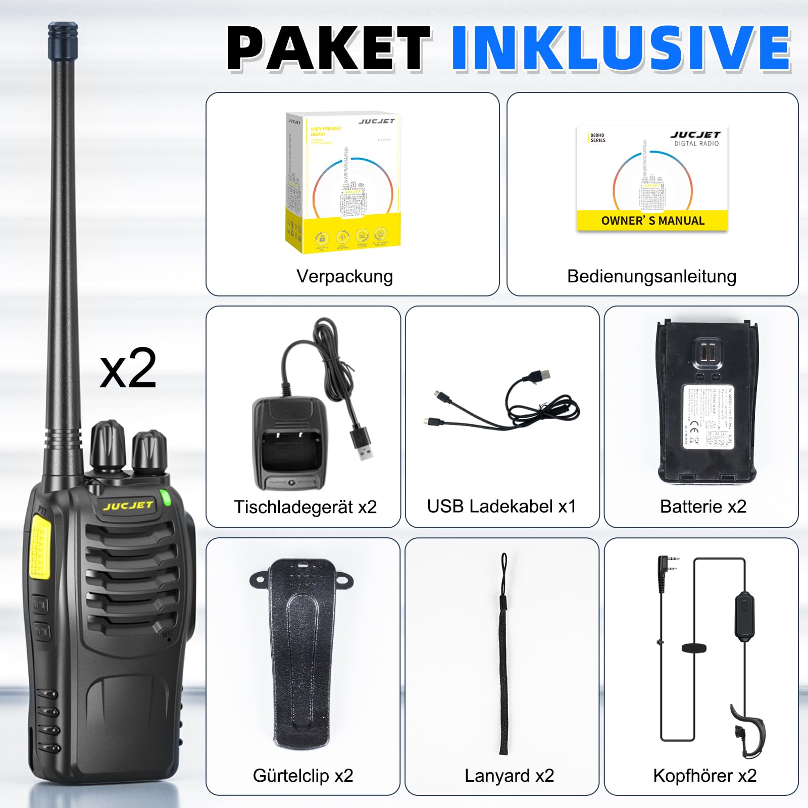 888HD Talkie-Walkie, Version améliorée à Bande Unique, 16 canaux prédéfinis, avec appairage en Un clic, réduction de Bruit Vocal et Communication cryptée numérique (Paquet de 2)