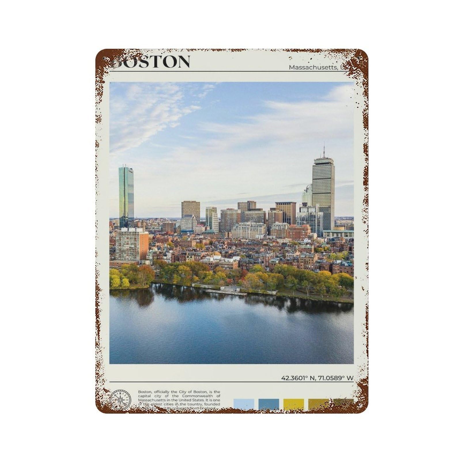 xiaoxiaoshen Real Photo Boston Decor Massachusetts Wall Decor Art Metal Tin Poster Modern Home Decor Art Home Bar Shop Decorations Vintage Sign 40x30cm