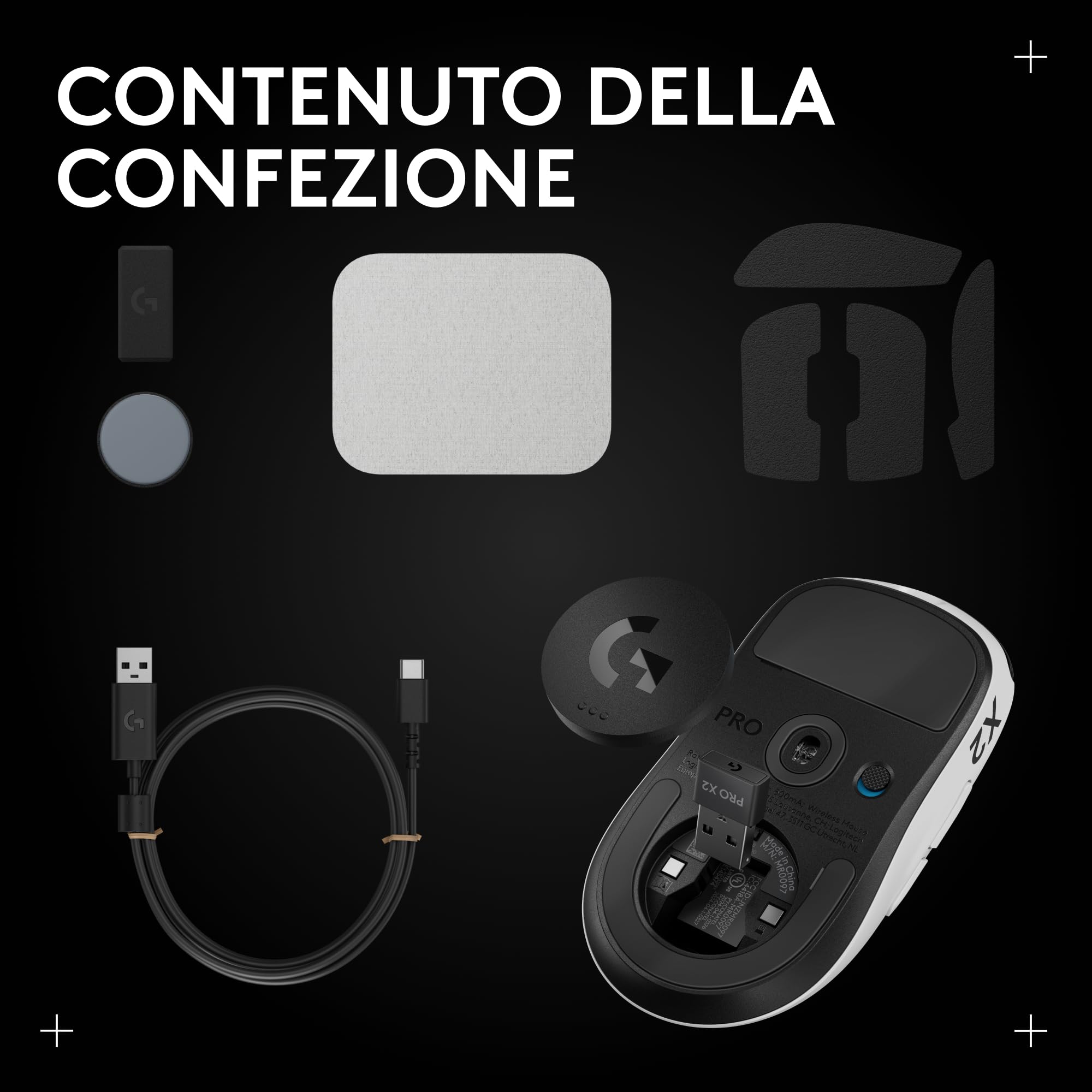 Logitech G PRO X2 SUPERSTRIKE LIGHTSPEED,mouse gaming wireless LIGHTSPEED, prestazioni veloci,leggero(61 g),feedback tattile del clic personalizzabile, ricarica USB-C,PC/Mac, German packaging - Bianco