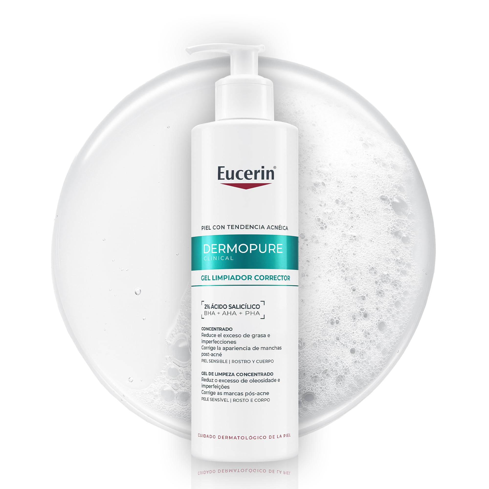 Eucerin DermoPure Clinical Gel Limpiador Corrector (400 ml), limpiador facial y corporal contra manchas, imperfecciones y brillos con Ácido Salicílico, para piel con tendencia acneica