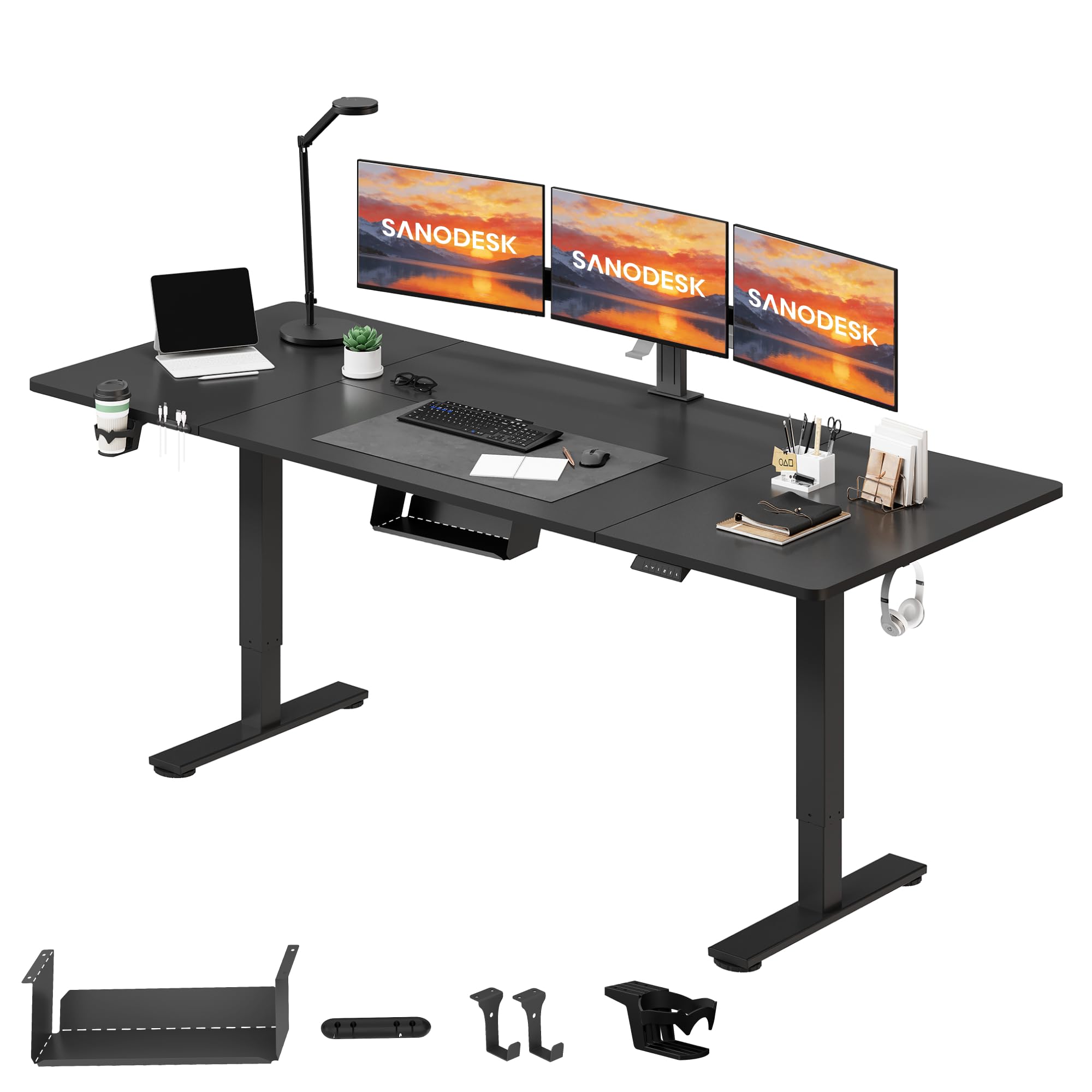 SANODESK Electric Standing Desk 200 * 80 Height Adjustable Desk With Memory Smart Panel Sit Stand Table With Cable Management for Home Office, Black