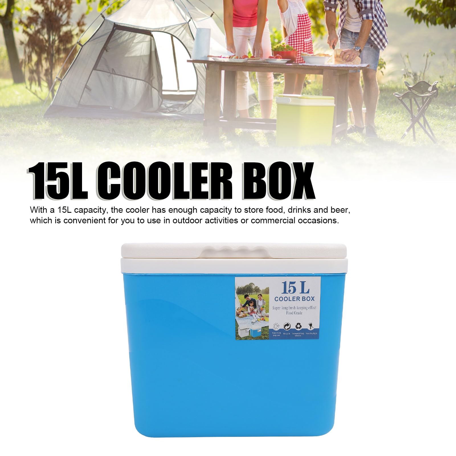 COSTWAY Glacière Portable 15L  COOL Bar Couvercle Relevable Poignée Ouvre Bouteille Garder Le Froid 6 Heures Bleu   Maison