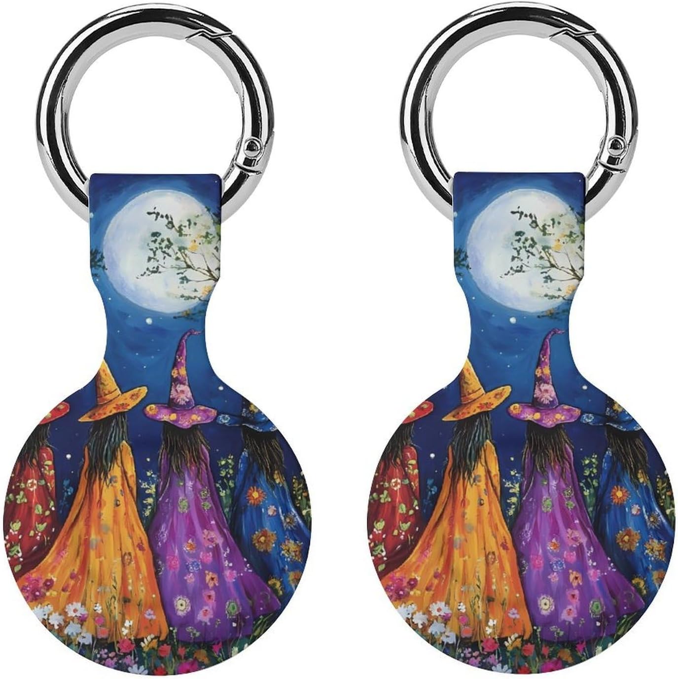 Witches in Moon Funny Cover Compatible with AirTag Case Protector GPS Tracker Holder with Keychain