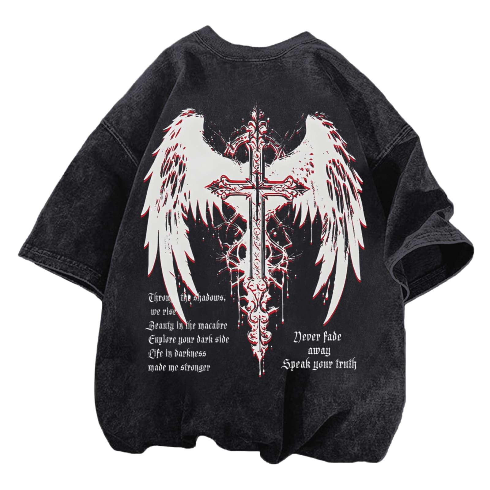 Camisetas vintage góticas punk para homens grunge streetwear camisetas grandes cruz gótica Y2k camiseta com estampa lavagem ácida - G - Preto