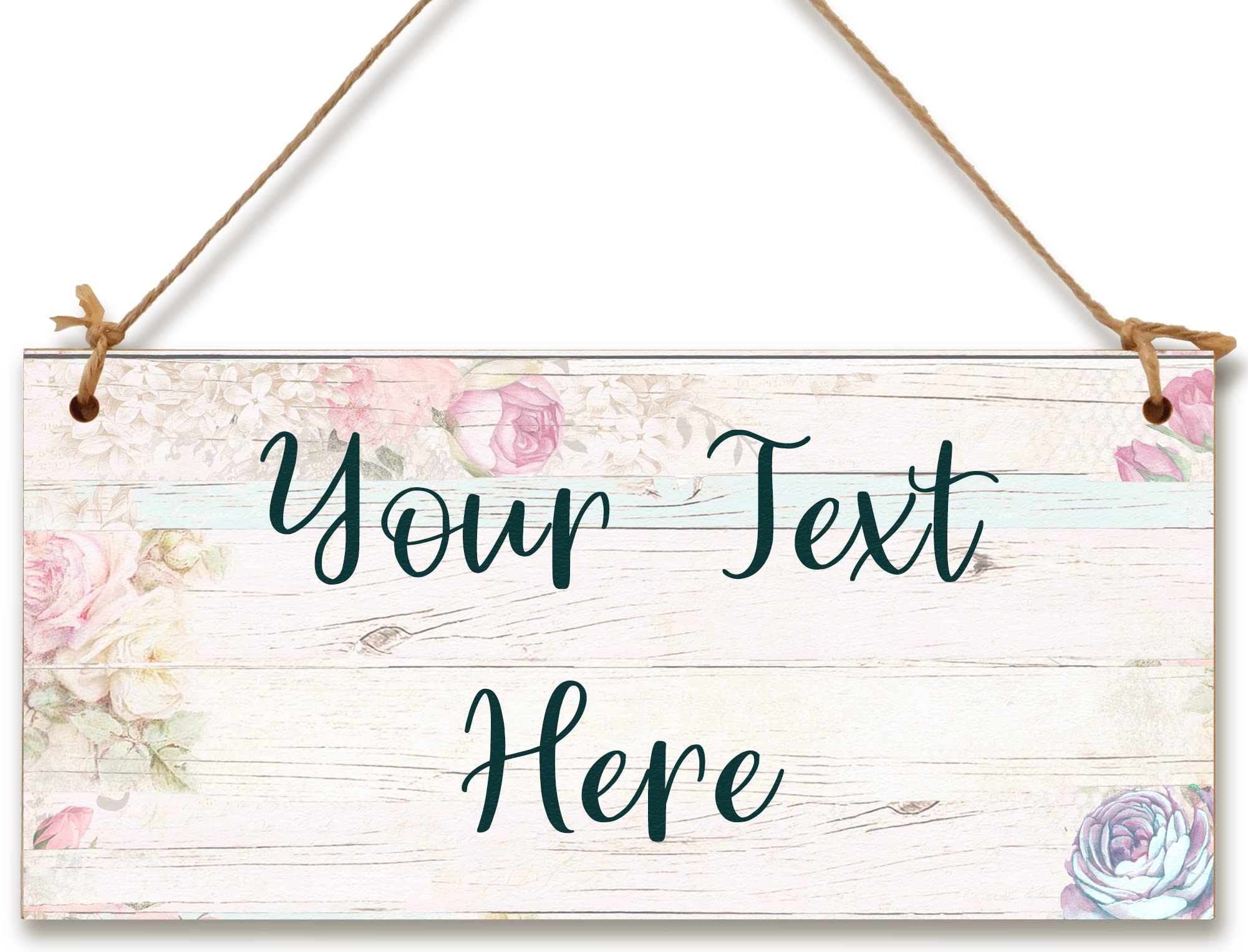 Personalised Hanging Plaque Your Custom Text Rustic Floral Pastels Decorative Wooden Door Wall Sign Home Decor Add Any Message