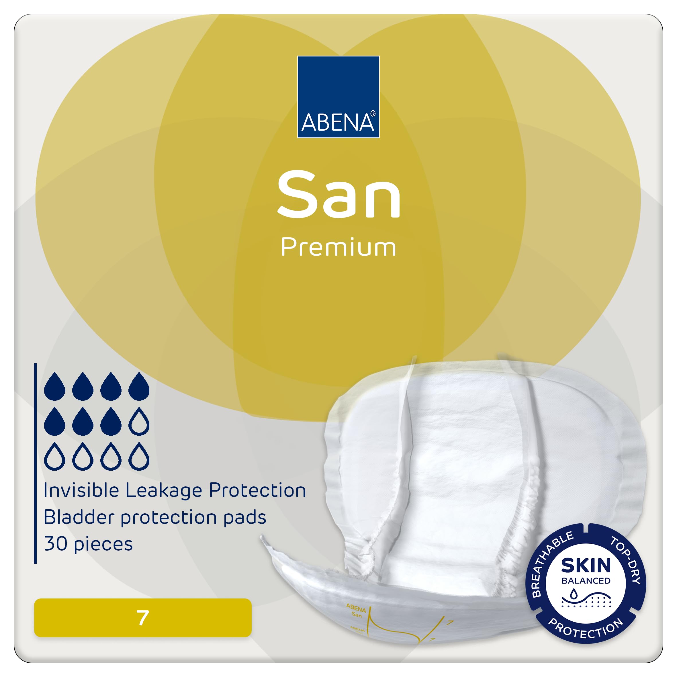 San Premium Mens & Womens Incontinence Pads, Breathable & Comfortable, Fast Absorption, Discreet & Effective Shaped - Premium 7, 2100ml Absorbency, 30PK