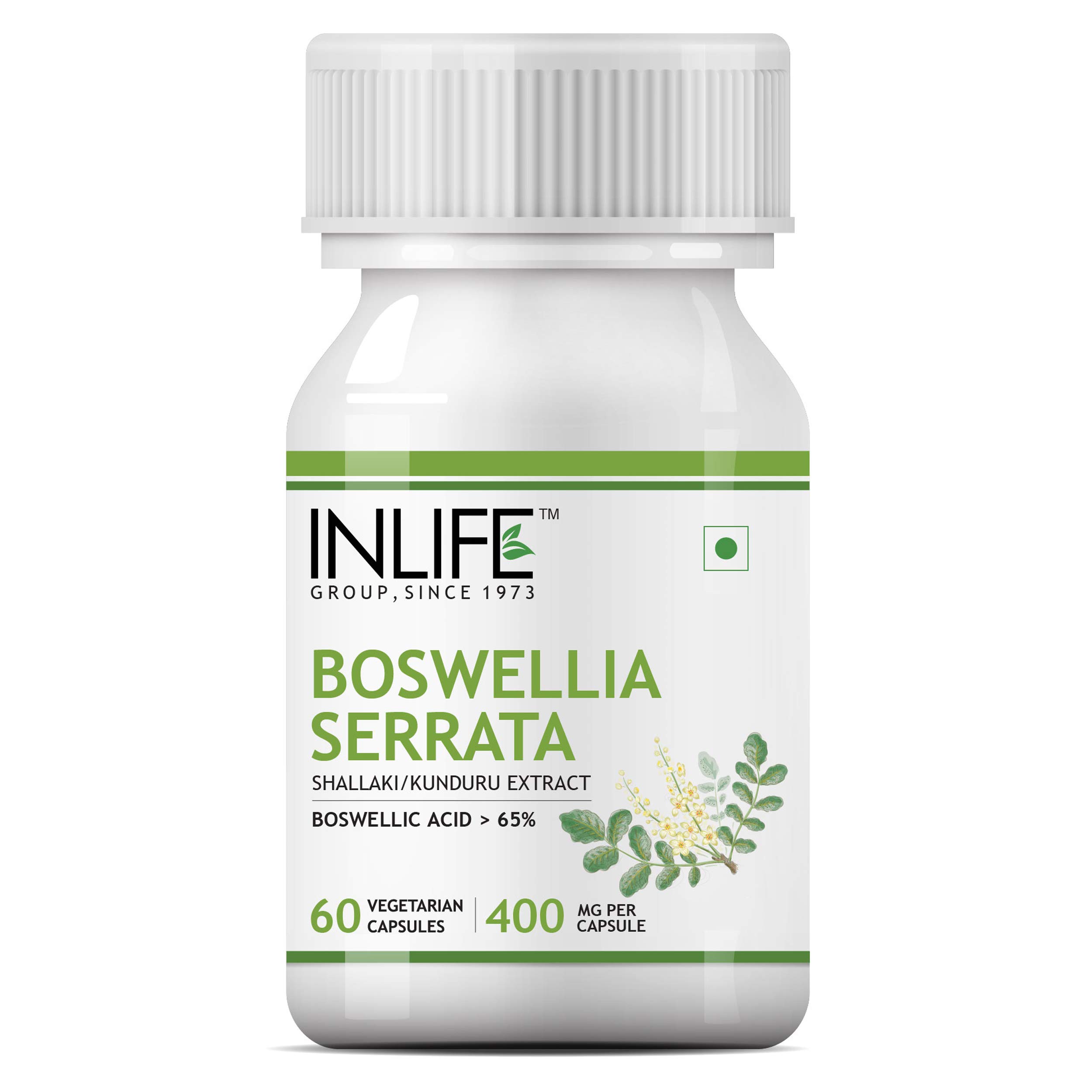 INLIFE Boswellia Serrata Extract (Boswellic Acids > 65%) Joint Supplement, 400 mg - 60 Vegetarian Capsules (Pack of 1)