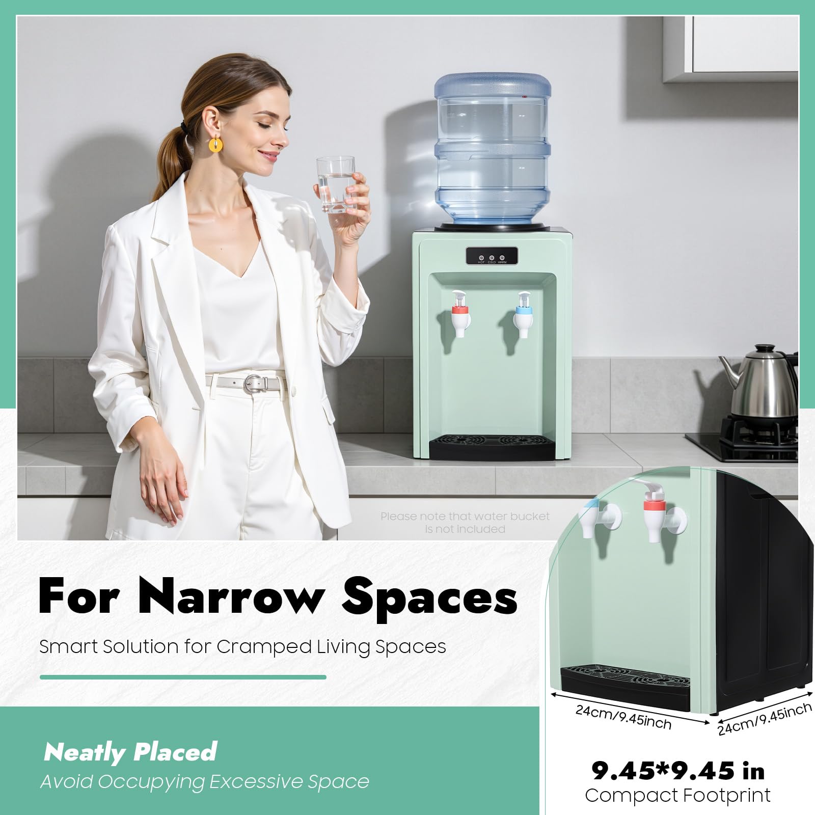 Elektrischer Wasserspender Mit Kühlung, Wasser Spender Automat 550w, Water Dispenser Hot and Cold Für Büro Hause, Heiztemperatur≥194°F, Kühltemperatur ≤59°F, Grün