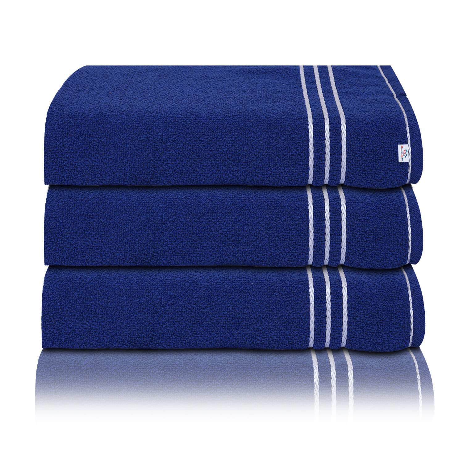Heart Home Three Stripes Design Super Absorbent Cotton Hand Towel|Face Towel for Men,Women & Kids,Pack of 3 (Blue)