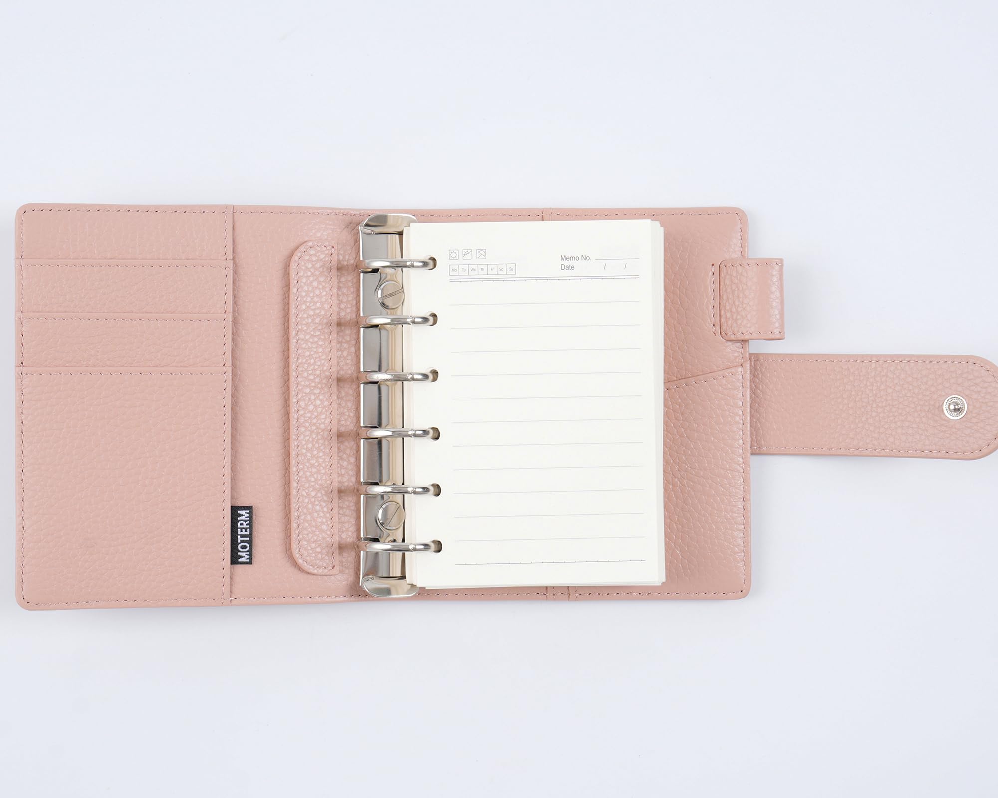 Moterm Elite Pocket Rings Planner - Genuine Leather Folder A7 Organiser without Large Back Compartment (Pebble Dust Rose, 25 mm Ring) - Image 3