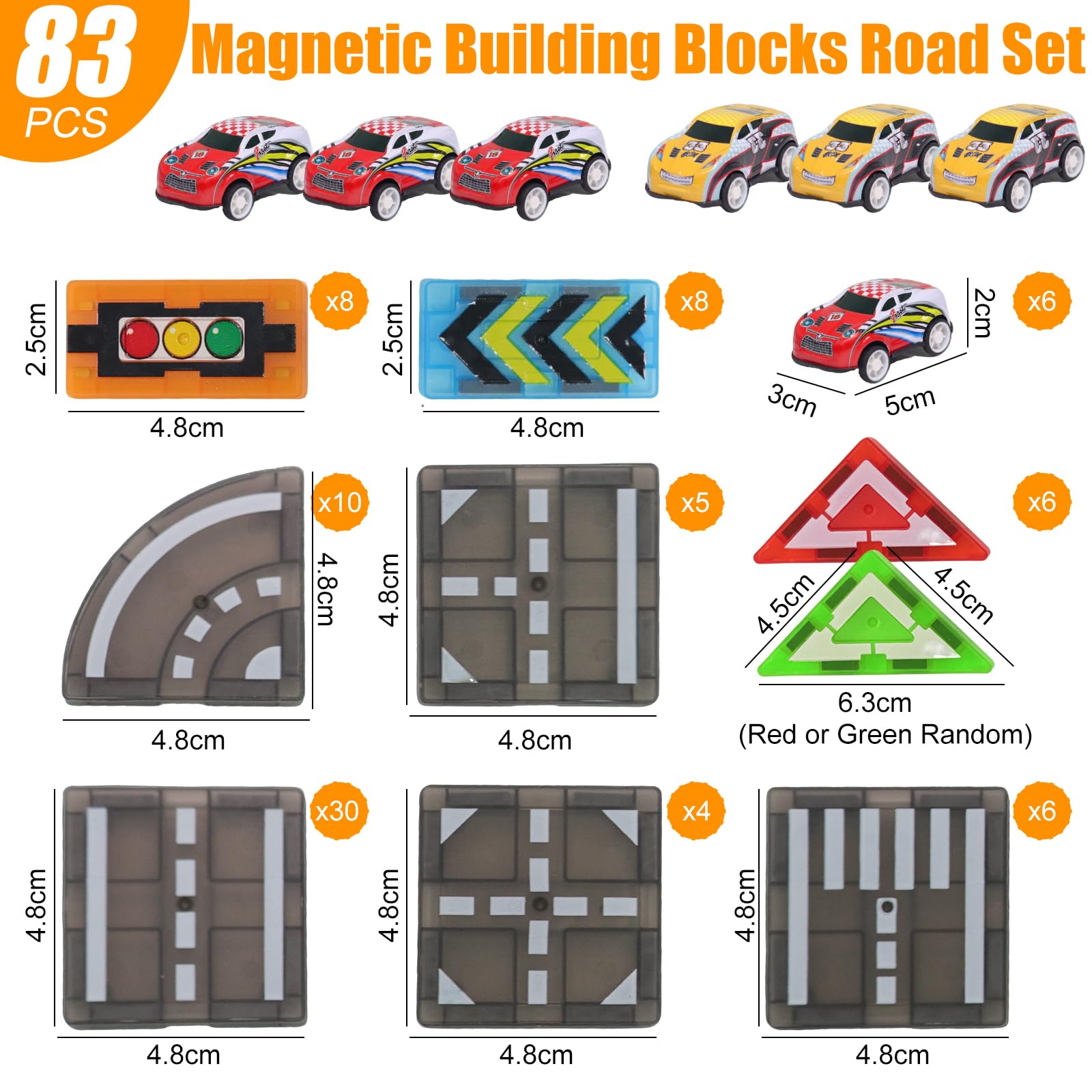 83 Piezas Construcciones Magnéticas Carretera Niños, Incluye 6 Coches