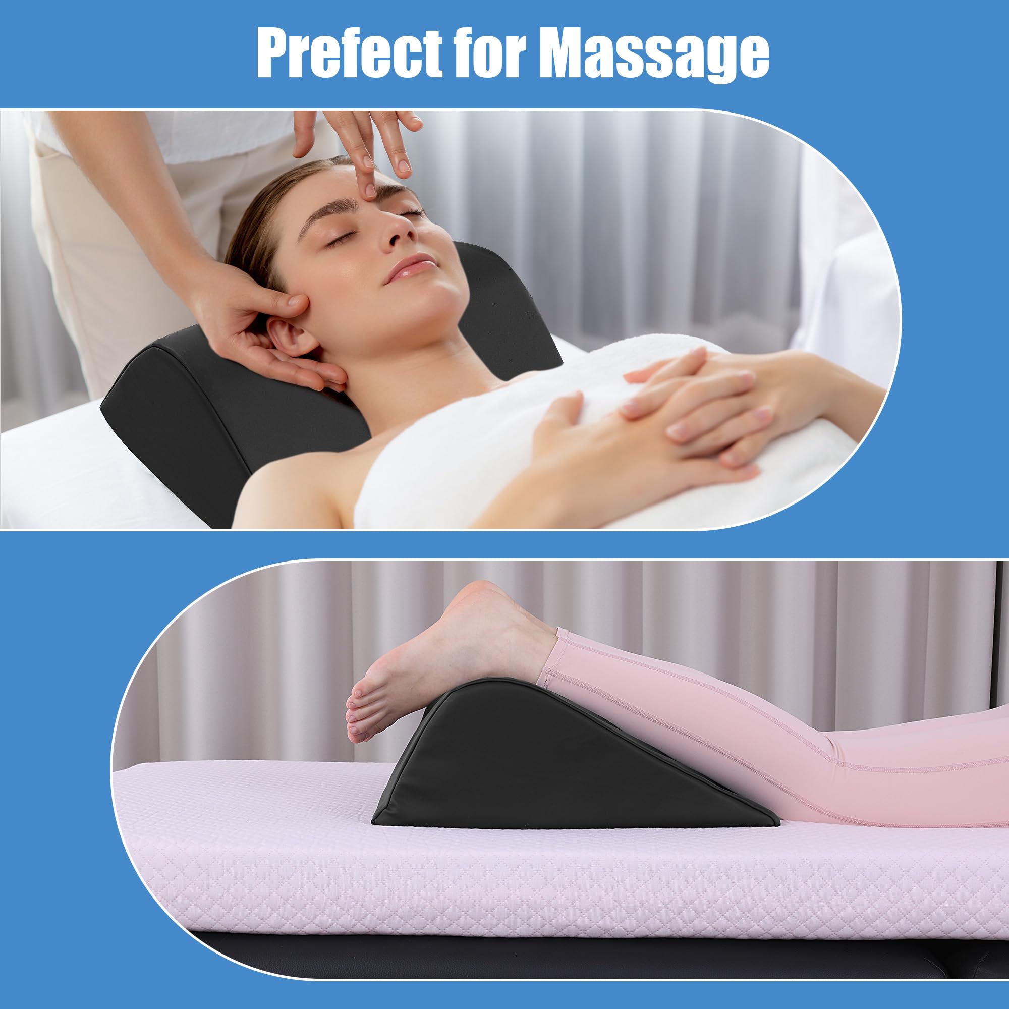 HOMBYS Almohada de cuña para piernas, almohada de cuña de rodilla para mesa de masaje, refuerzos de masaje triangulares para debajo de las piernas, almohada de espuma impermeable de piel sintética