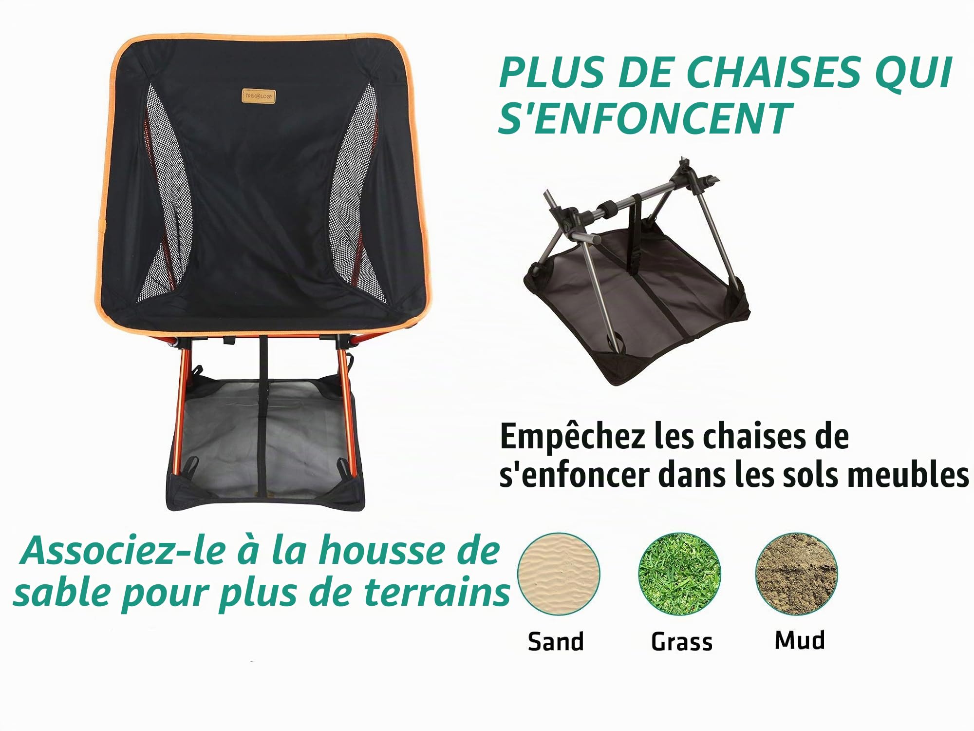 TREKOLOGY Chaise de Camping Pliante Ultra Légère YIZI GO (Noir) & Tapis de Sol Anti-Enfoncement – Confort Portable pour Plage, Camping, Pêche & Pique-Nique
