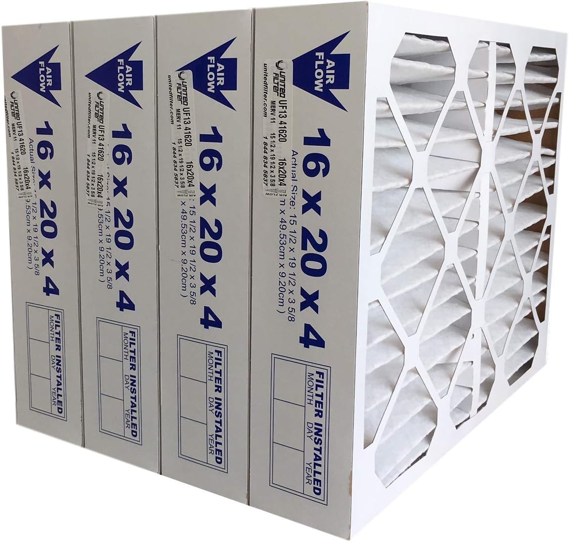 United Filter 16x20x4 MERV 13 Pleated Furnace Air Filter (Case of 4