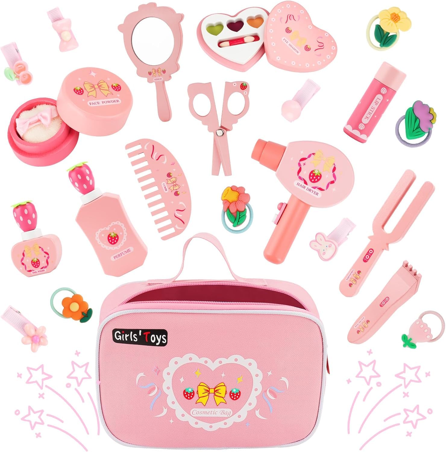 Maquillage Enfant Fille en Bois,Maquillage Bois Enfant Maquillage Enfants en Boises,Maquillage pour Filles,Faux Coffret Jouet,Trousse de Maquillages Cadeau d'anniversaire pour Filles 3+ Ans
