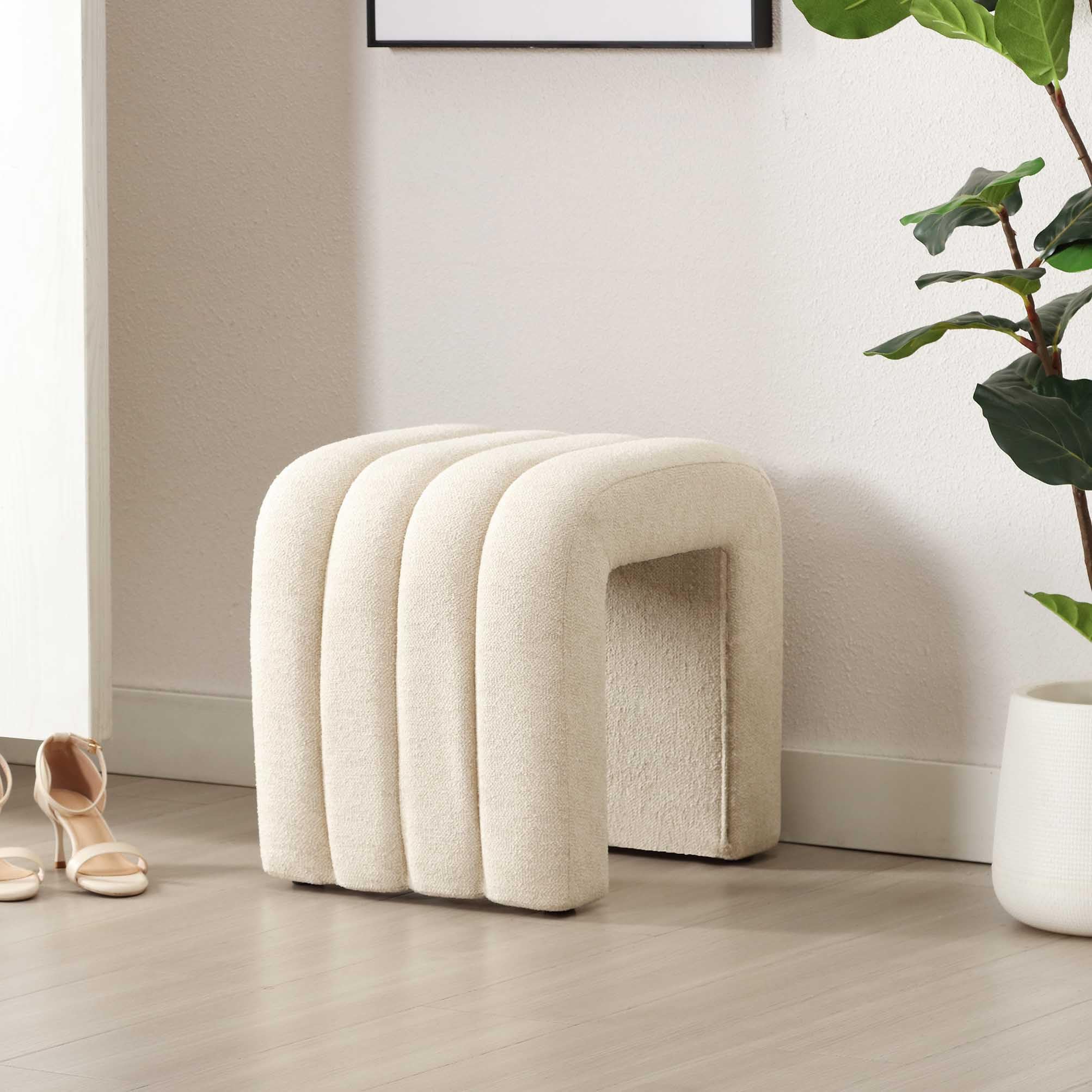 Flouki Ottoman Foot Stool with Channel Tufted, Small Ottoman Bench for Entryway, Modern Vanity Stool Chair, Upholstered Foot Rest Extra Seat for