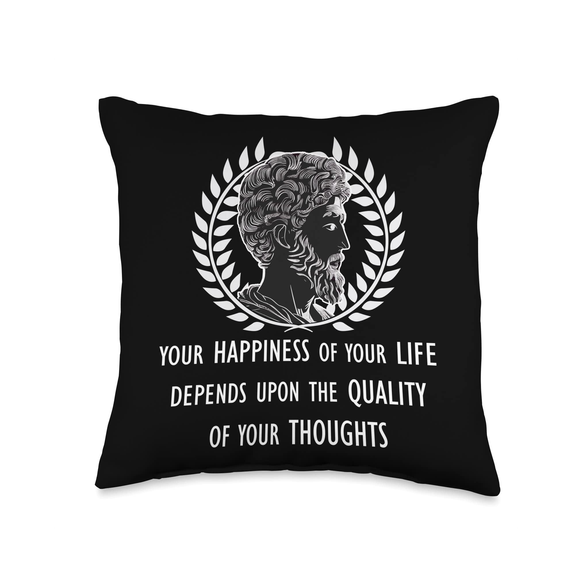 Stoic Philosophy Marcus Aurelius Inspiring Quotes Marcus Aurelius Stoic Philosopher Stoicism Happiness Quote Throw Pillow, 16x16, Multicolor