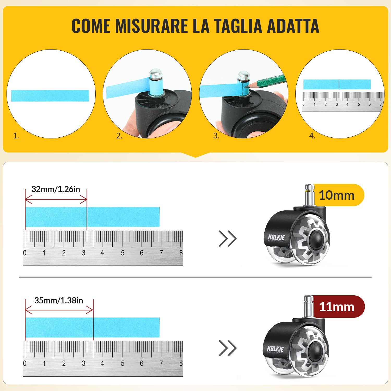 HOLKIE Ruote sedia ufficio per Parquet Grigio 11X 22MM rotelle sedia ufficio Gomma Resistenti Ceramica Diversi Tipi di Pavimenti Set di 5 da Gioco Ufficio Scivola Senza Graffi e Silenzioso