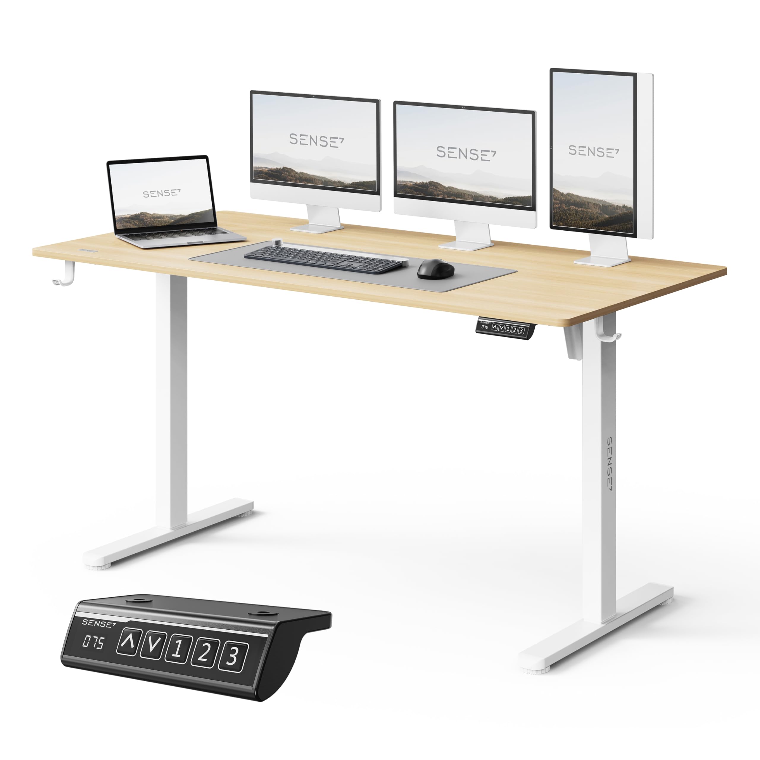 SENSE7 Nojo Light Bureau Électrique Pin Noir 140x70cm, 70kg – Grand Bureau Moderne de Caractère