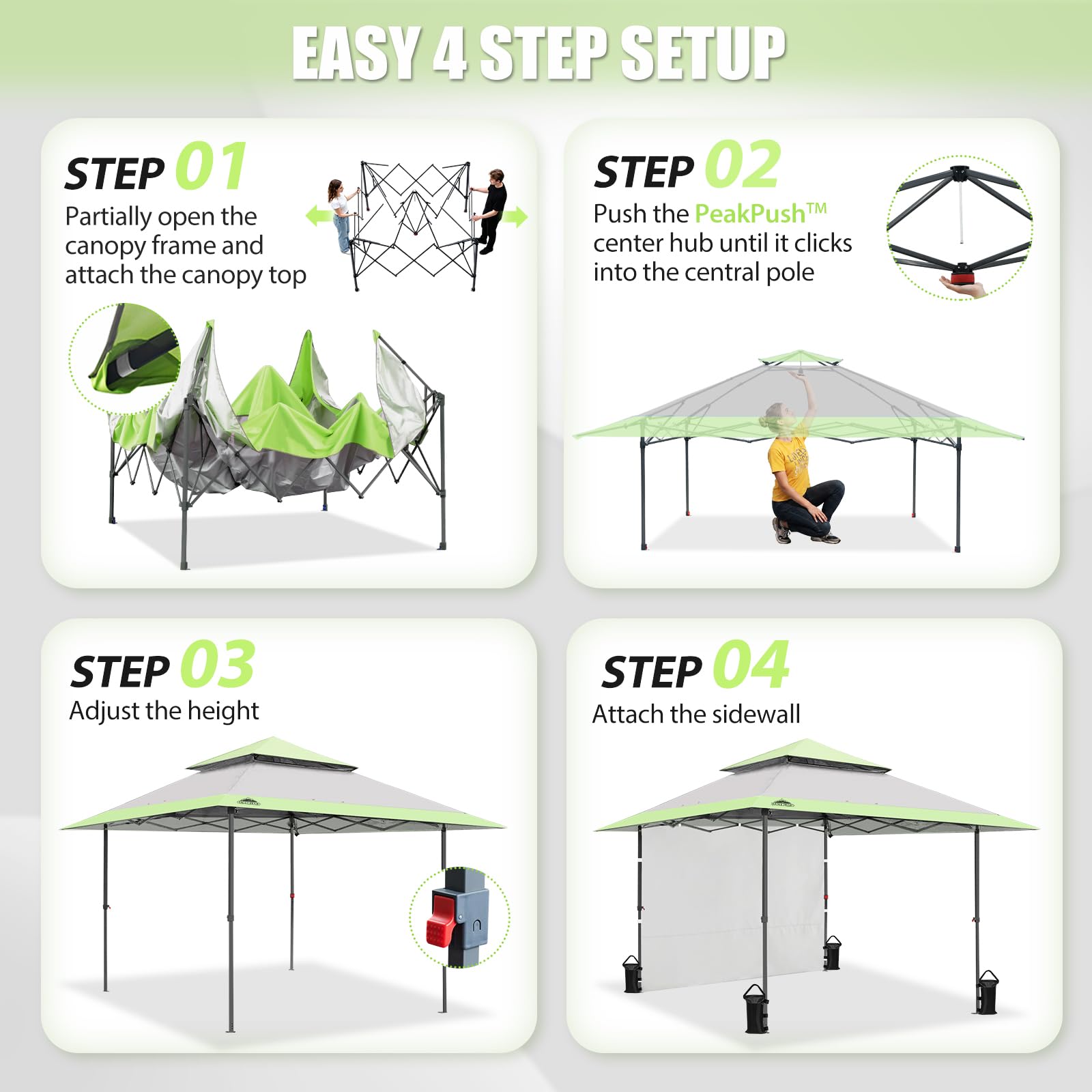 EAGLE PEAK 4x4m Pop up Überdachungs Zelt mit Einer Wand, sofortige Überdachung einfache Einrichtung faltender Unterstand, Grau