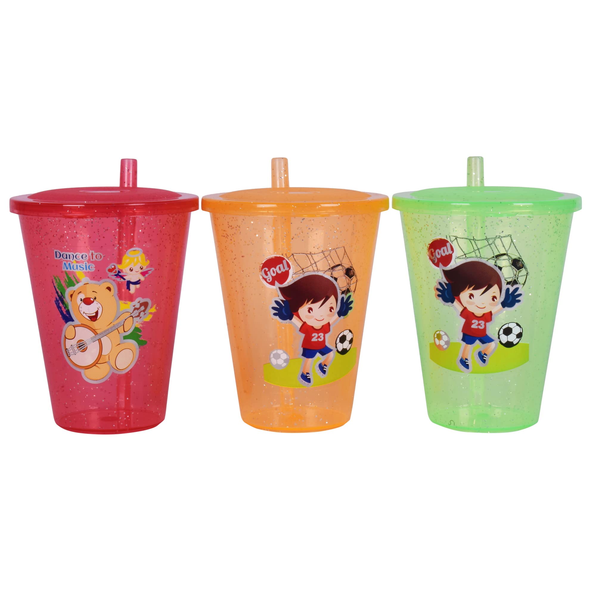 faas 6 Pcs BPA Free Fun Cartoon Printed Bright Color Straw Cup Sipper Glass with Lid for Toddler, Kids, Boys/Girls (Multicolor) 1