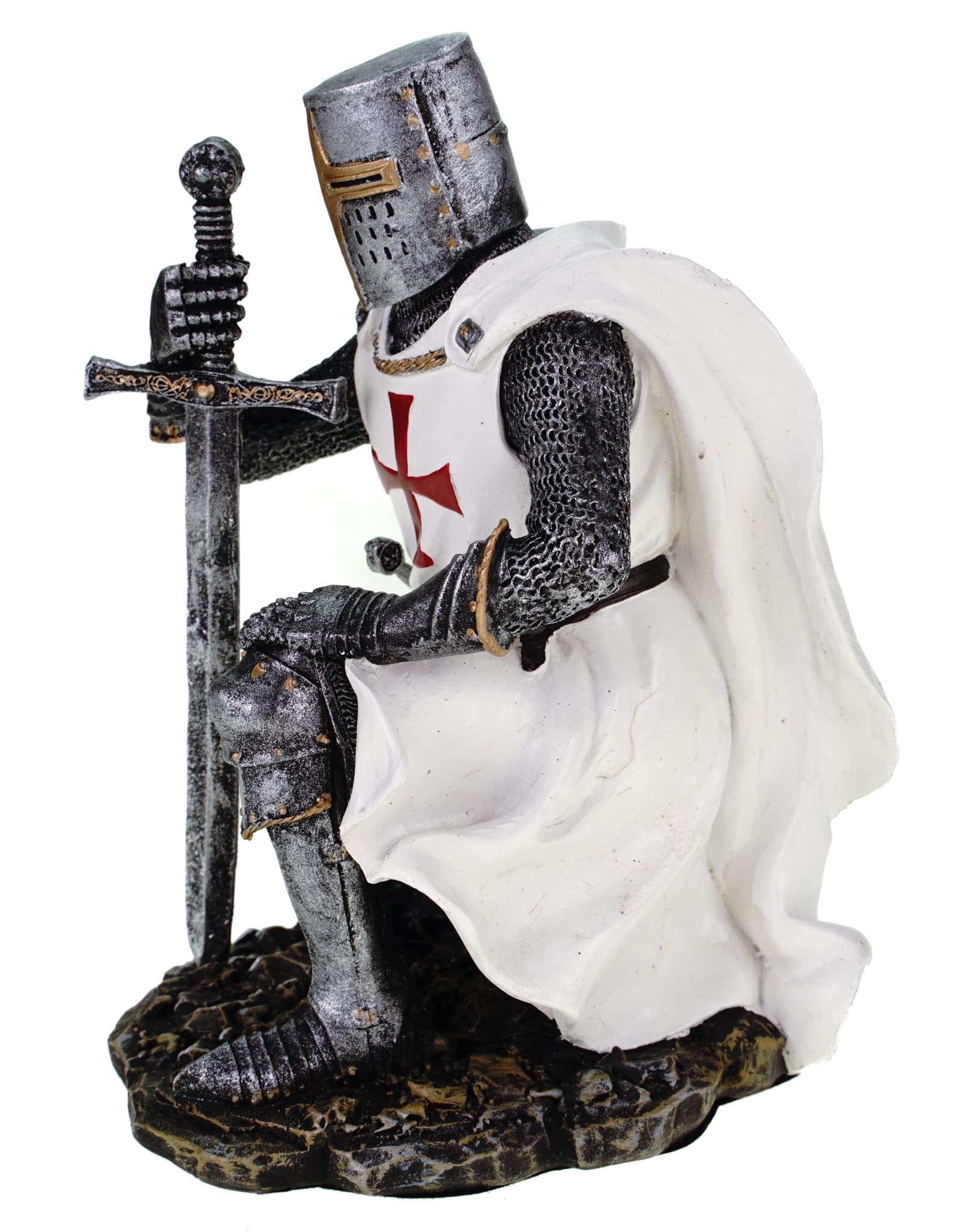 Tempelritter knieend 17 cm Figur Templer Ritter Templerkreuz Deko Skulptur