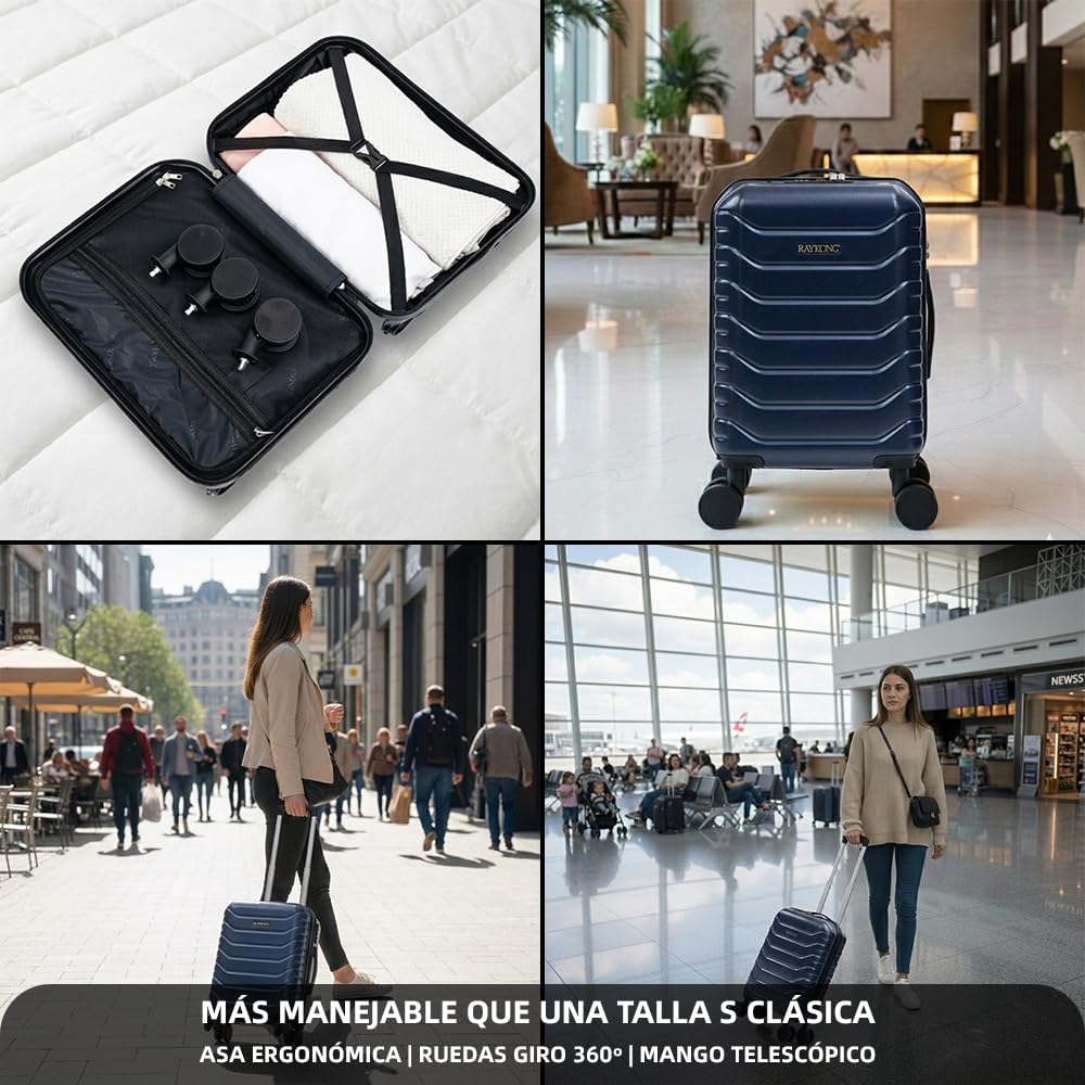 RAYKONG Maleta de Cabina ABS 40x30x20(24L)|Capacidad Maxima| Equipaje de Mano con Ruedas Desmontables para Ryanair | Vueling | EasyJet - AzulMarino - 5