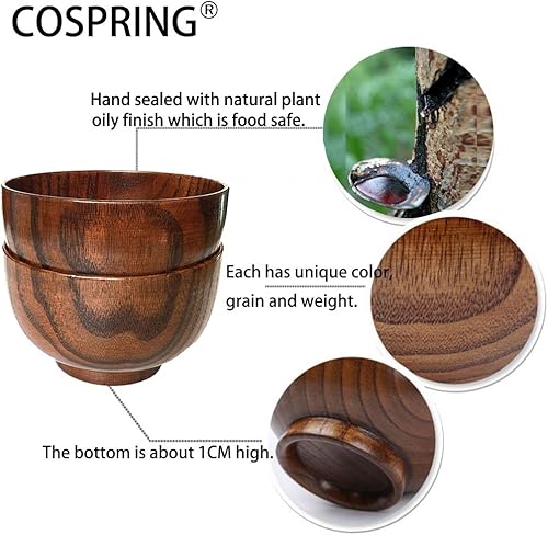 Miniatura 4 de Tazón de madera hecho a mano, taza, para arroz, sopa, inmersión, café, té, decoración (2 cuencos de azufaifo, L 5-18 pulgadas de diámetro por 3-18