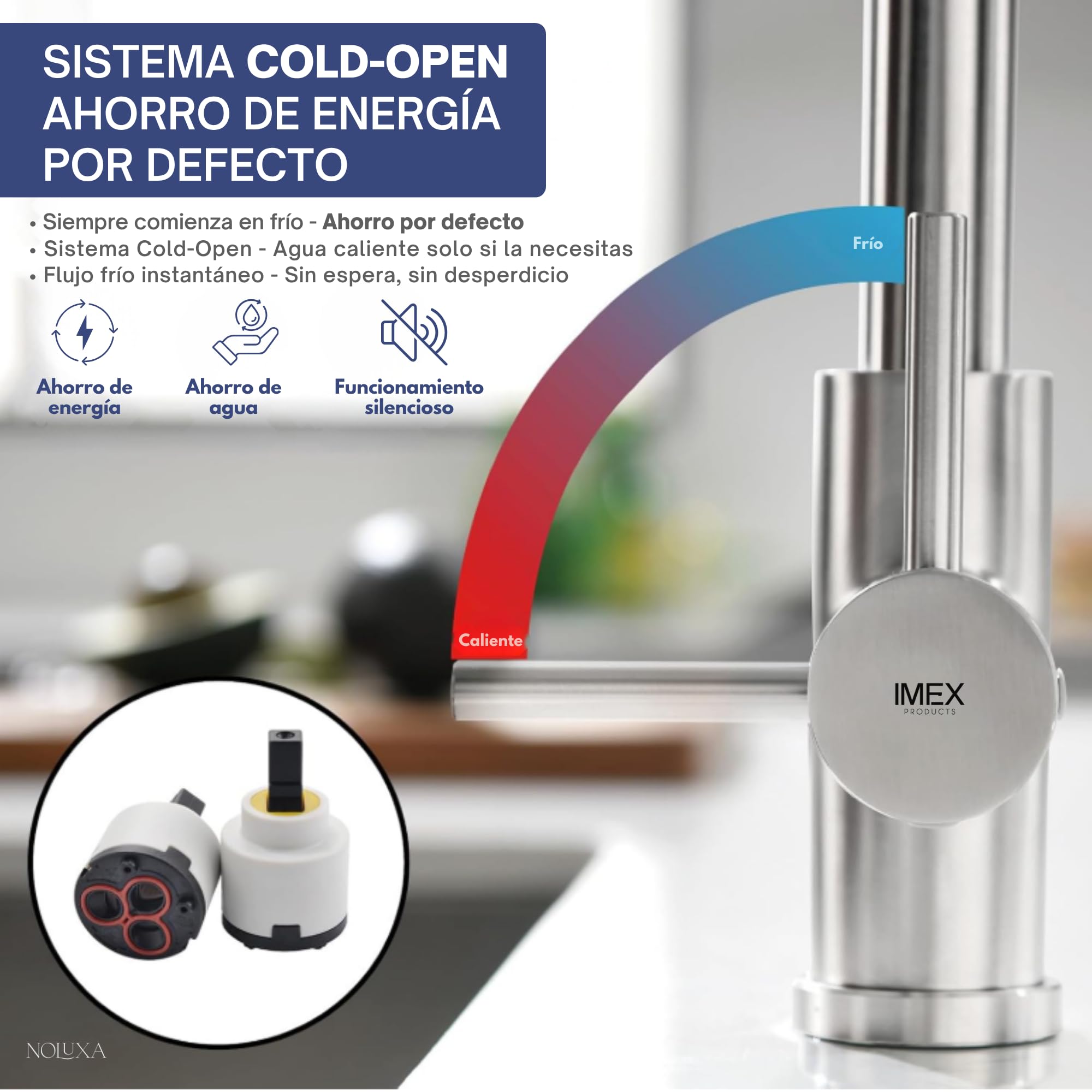 IMEX - Grifo Cocina Extraíble | Grifo Monomando Fregadero con Difusor | Griferia Cocina con Ducha Flexible 360º | Grifería en Latón | Serie Berna | Color Cromado
